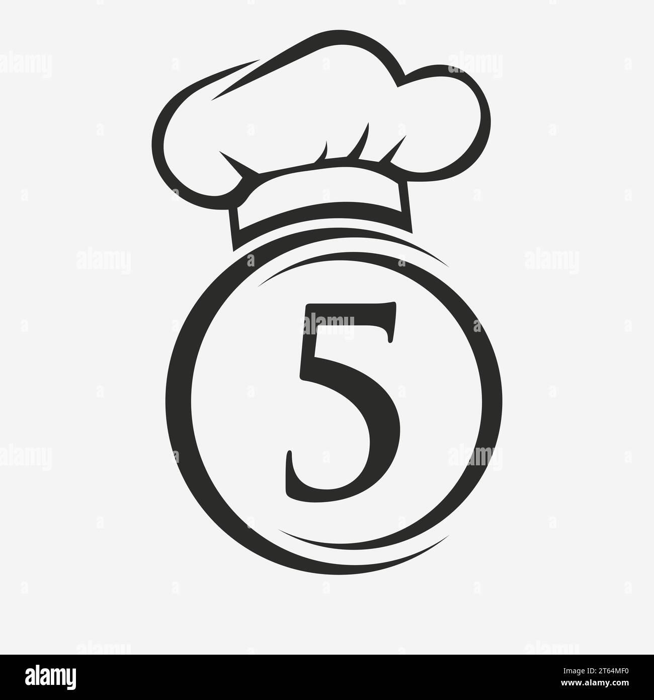 Letter 5 Restaurant Logo Template.  Restaurant Logo Concept with Chef Hat Symbol Vector Sign Stock Vector