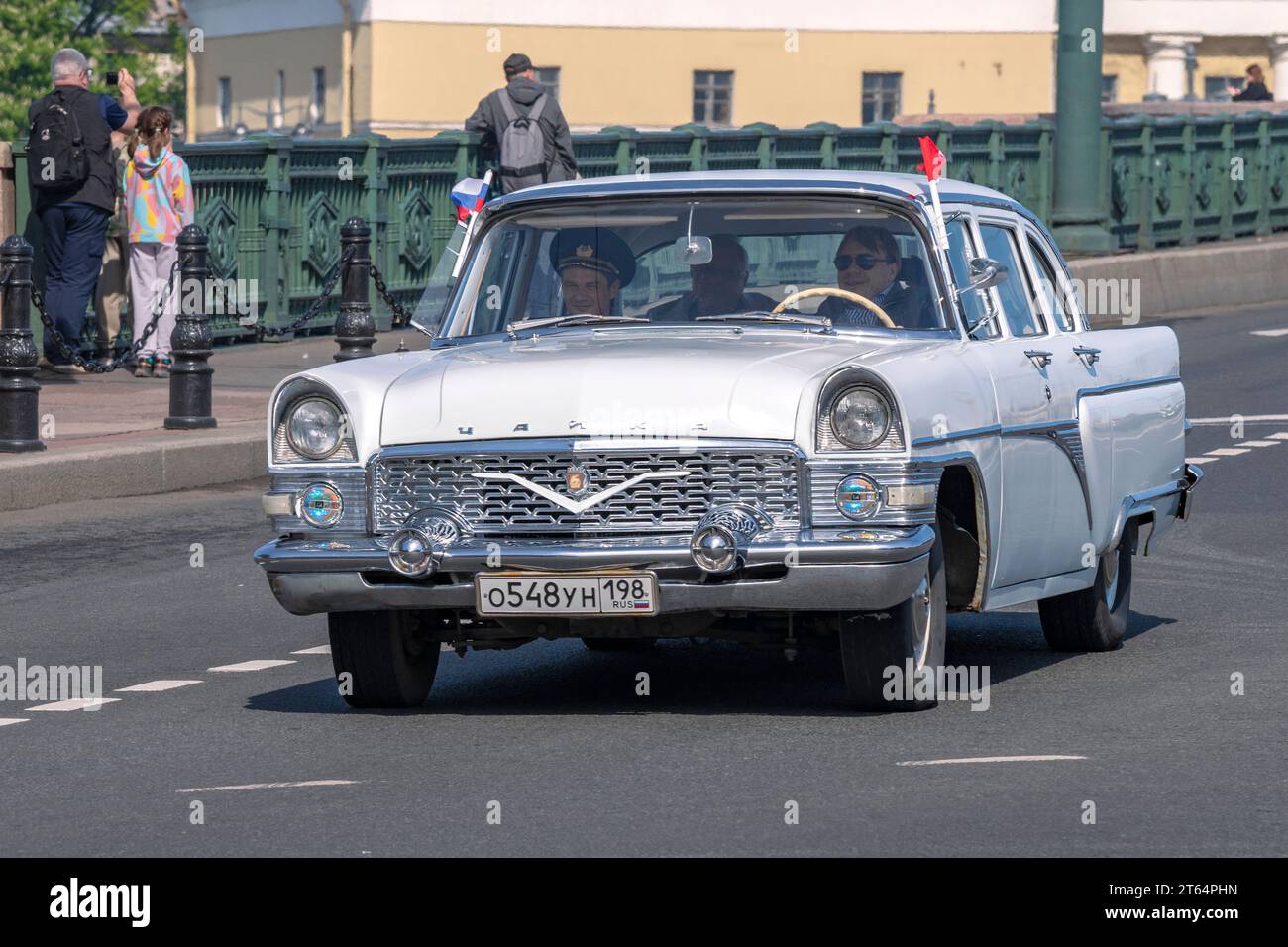 SAINT PETERSBURG, RUSSIA - MAY 20, 2023: Soviet car GAZ-13 'Chaika' on a sunny May day. Transport festival 'SPb TransportFest-2023' Stock Photo