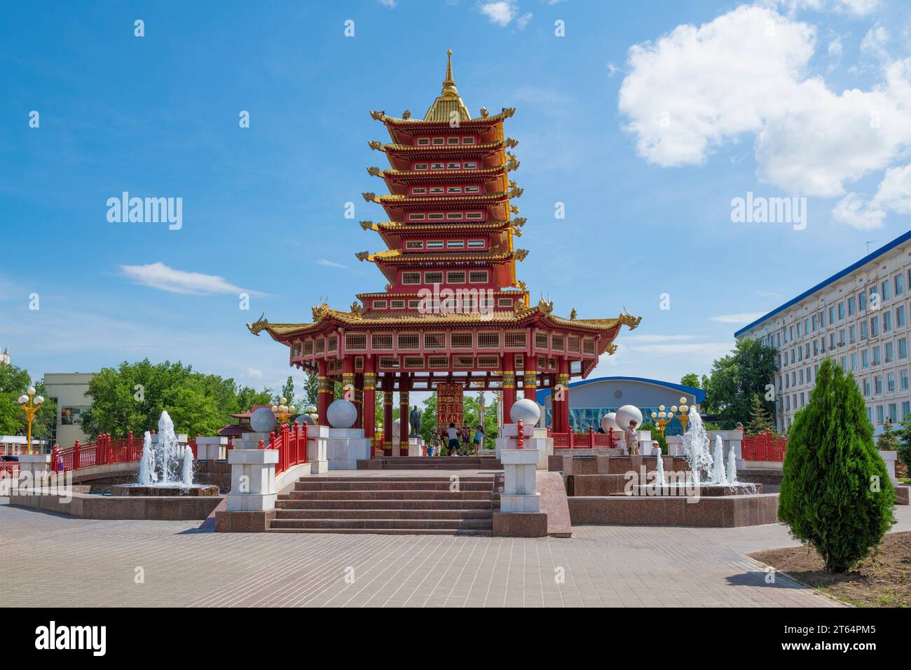 ELISTA, RUSSIA - JUNE 04, 2023: Sunny June day at the Buddhist pagoda 'Seven Days' Stock Photo