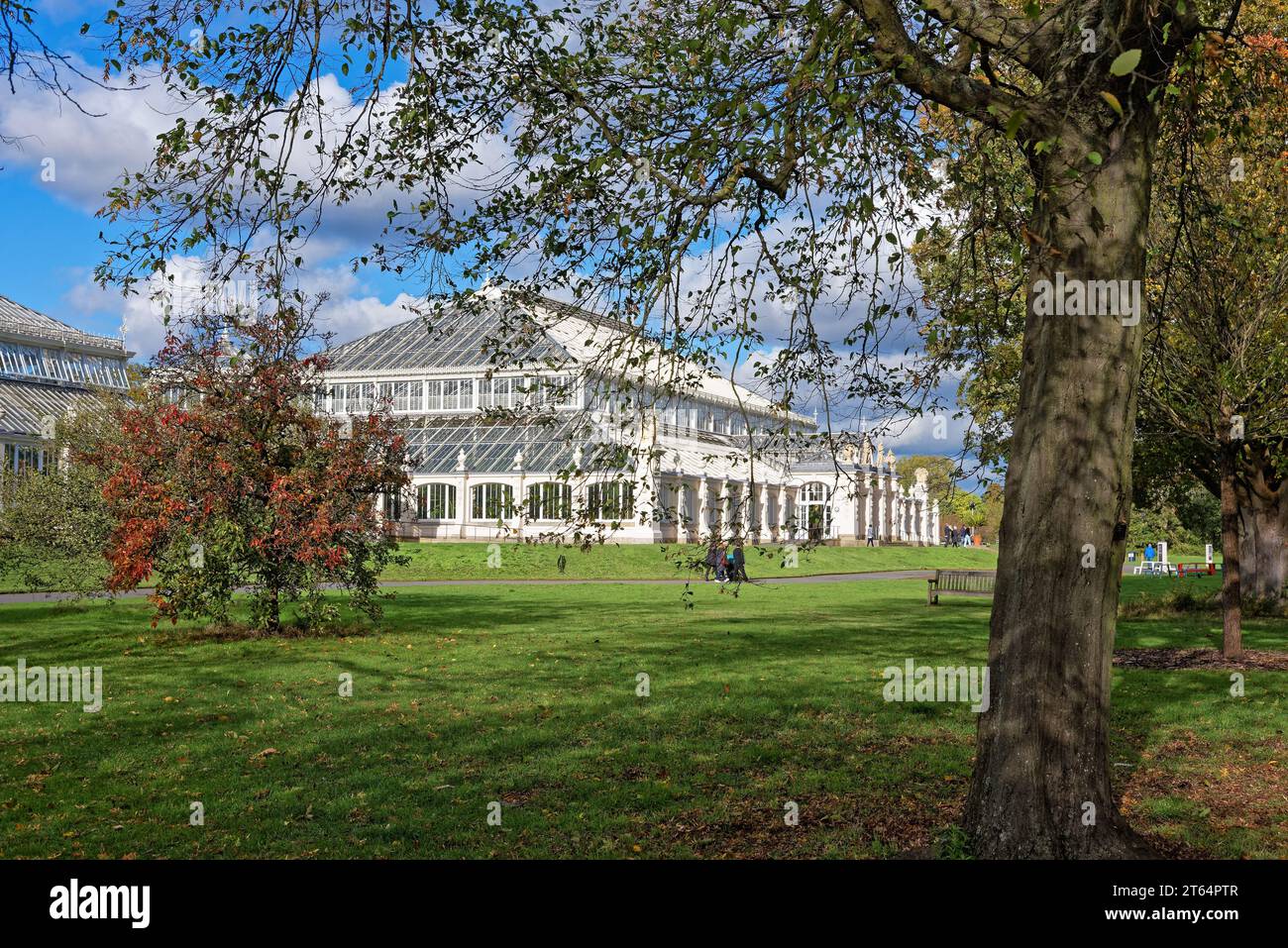 Exterior of the Temperate House in the Royal Botanic Gardens Kew on a sunny autumnal day, West London England UK Stock Photo