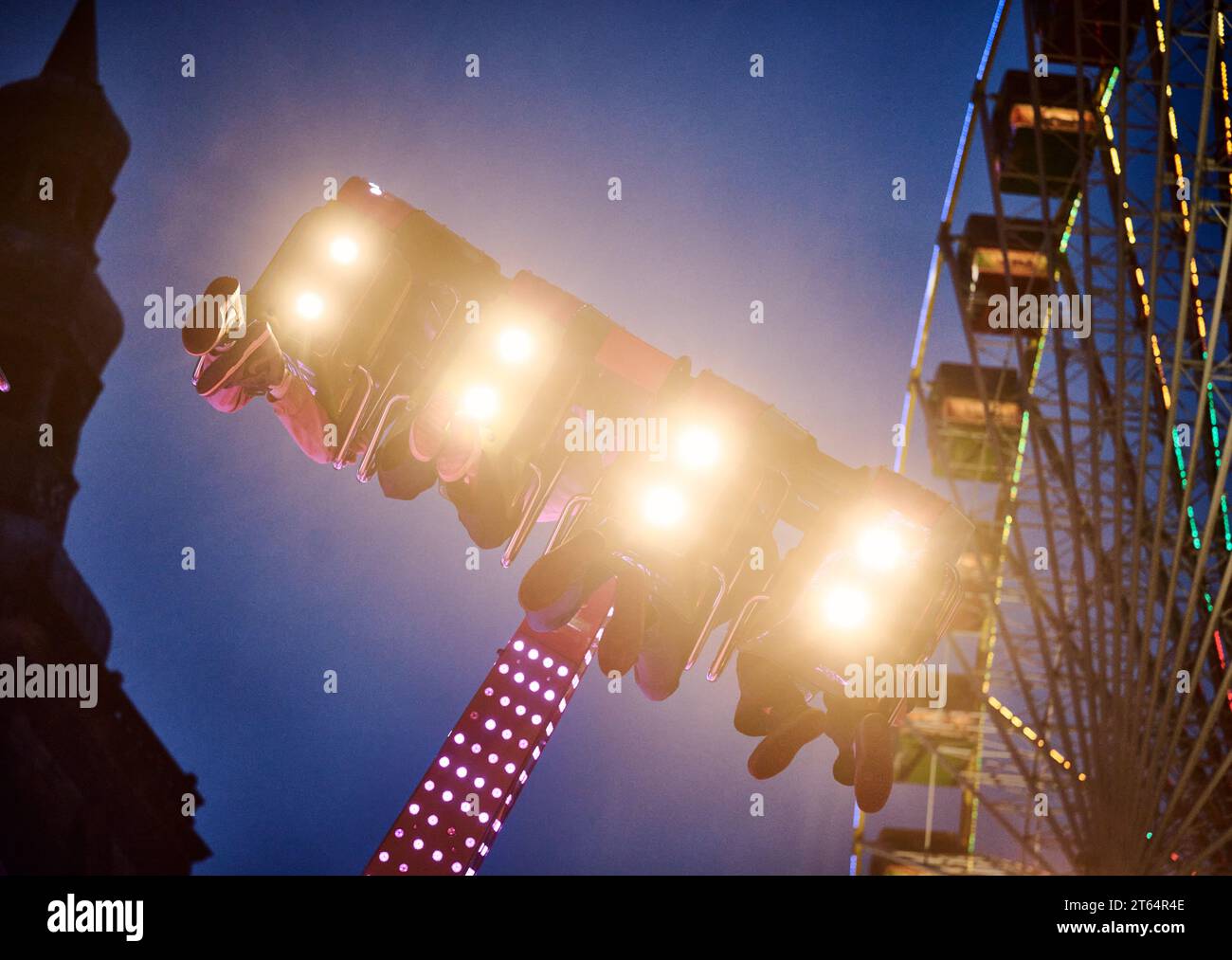 Soest Germany 08th Nov 2023 Two Fairground Rides Rotate At The All 