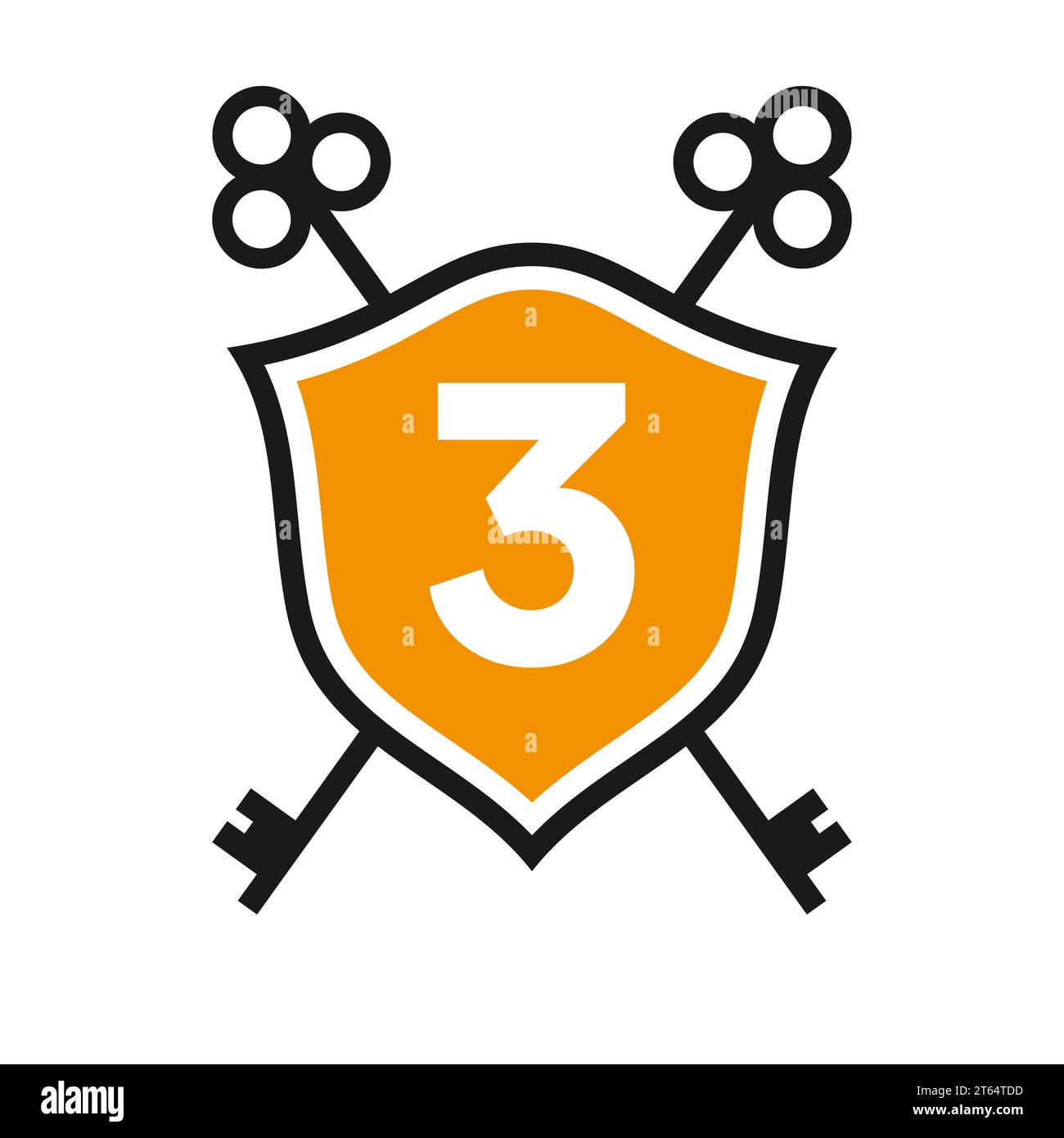 Letter 3 Real Estate Logo Design Concept with Crossed Key Sign. Key