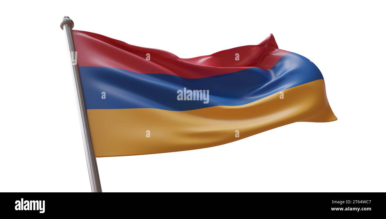 Armenia flag waving isolated on white transparent background Stock Photo