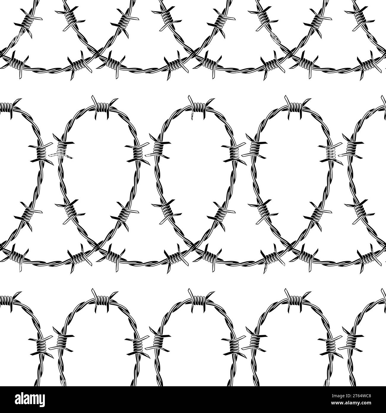 Barbed wire seamless pattern. Sharp barbwire border chain. Stock Vector