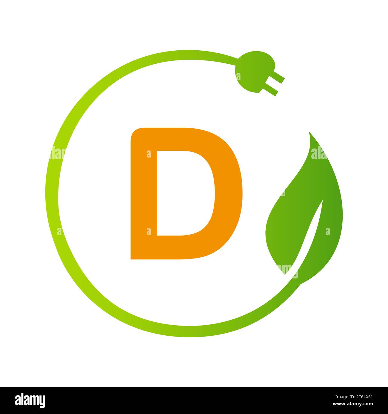 Letter D Green Energy Electrical Plug Logo Template. Electrical Plug Sign Concept with Eco Green Leaf Vector Sign Stock Vector