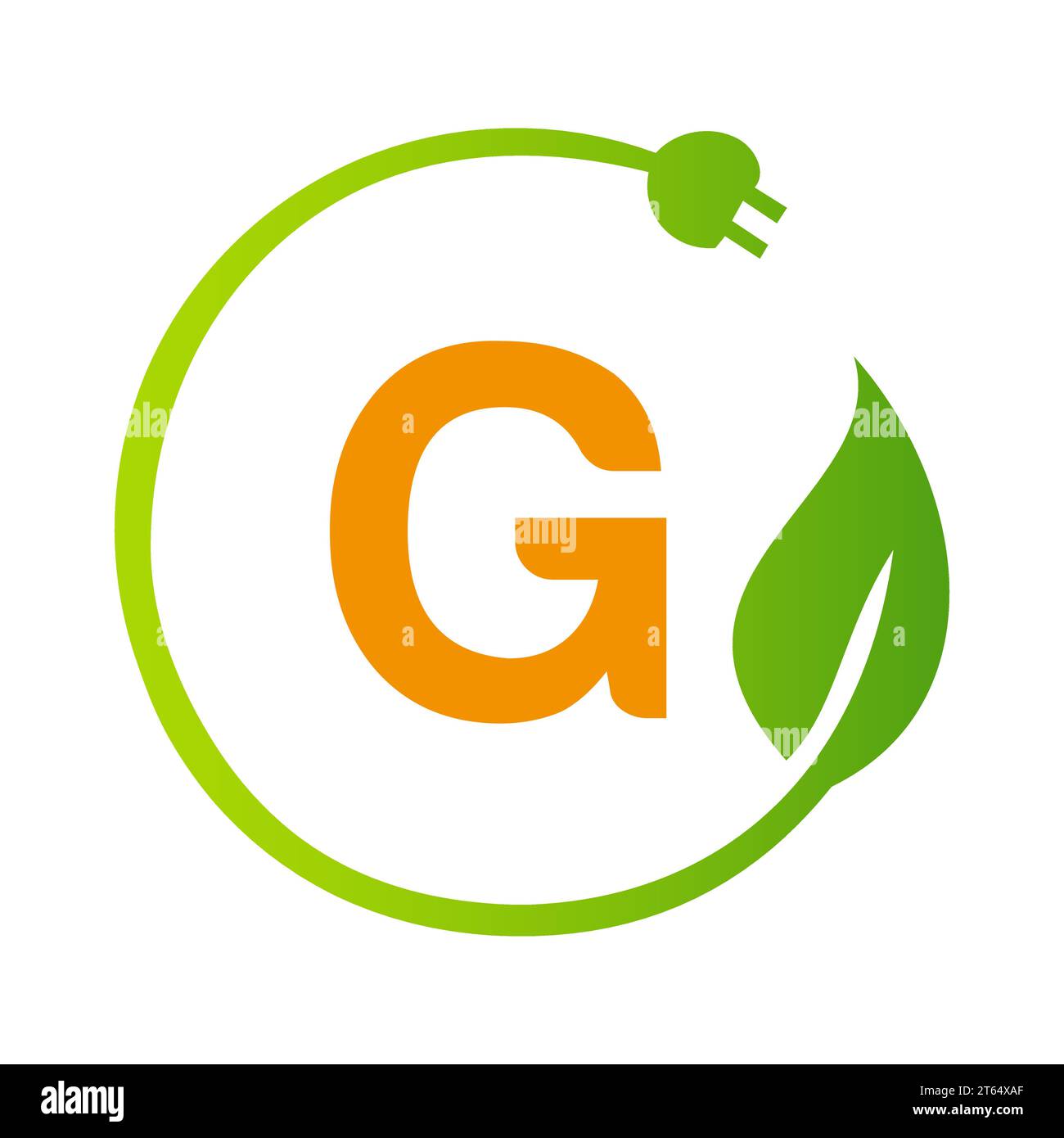 Letter G Green Energy Electrical Plug Logo Template. Electrical Plug Sign Concept with Eco Green Leaf Vector Sign Stock Vector