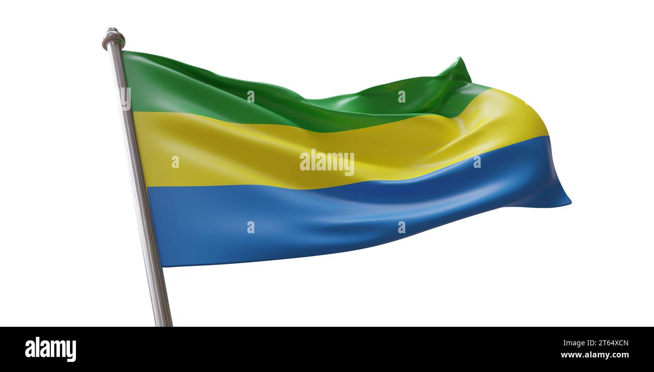 Gabon flag waving isolated on white transparent background Stock Photo ...