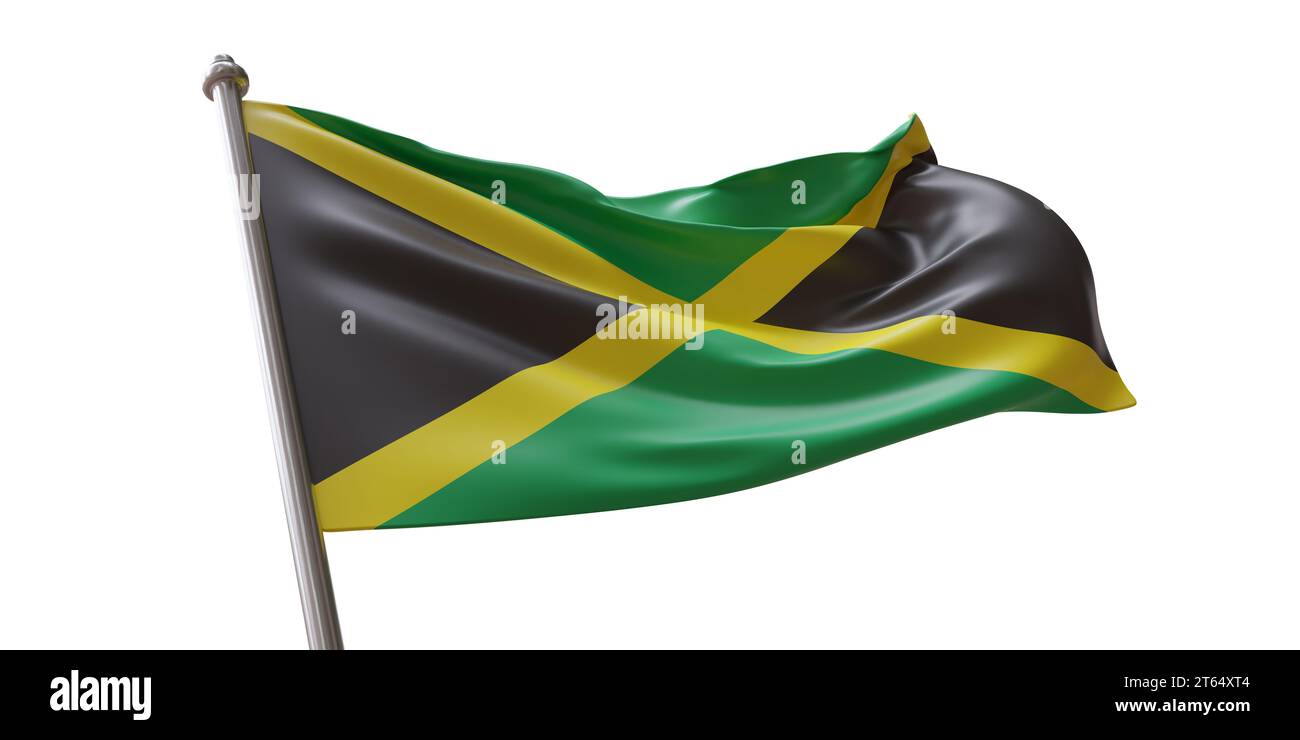Jamaica flag waving isolated on white transparent background Stock
