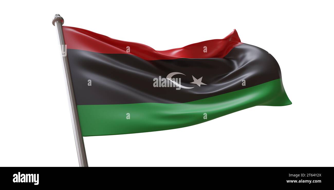 Libya flag waving isolated on white transparent background Stock Photo ...