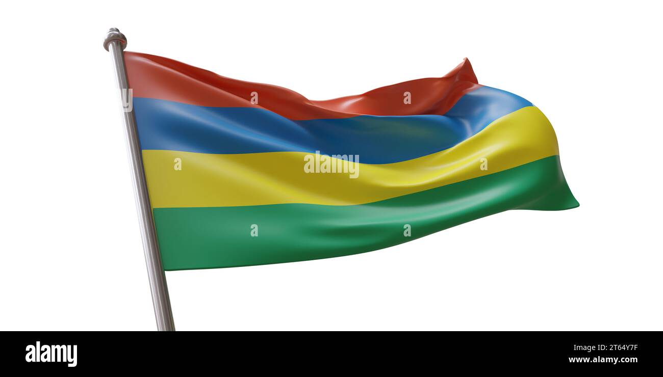 Mauritius flag waving isolated on white transparent background Stock ...