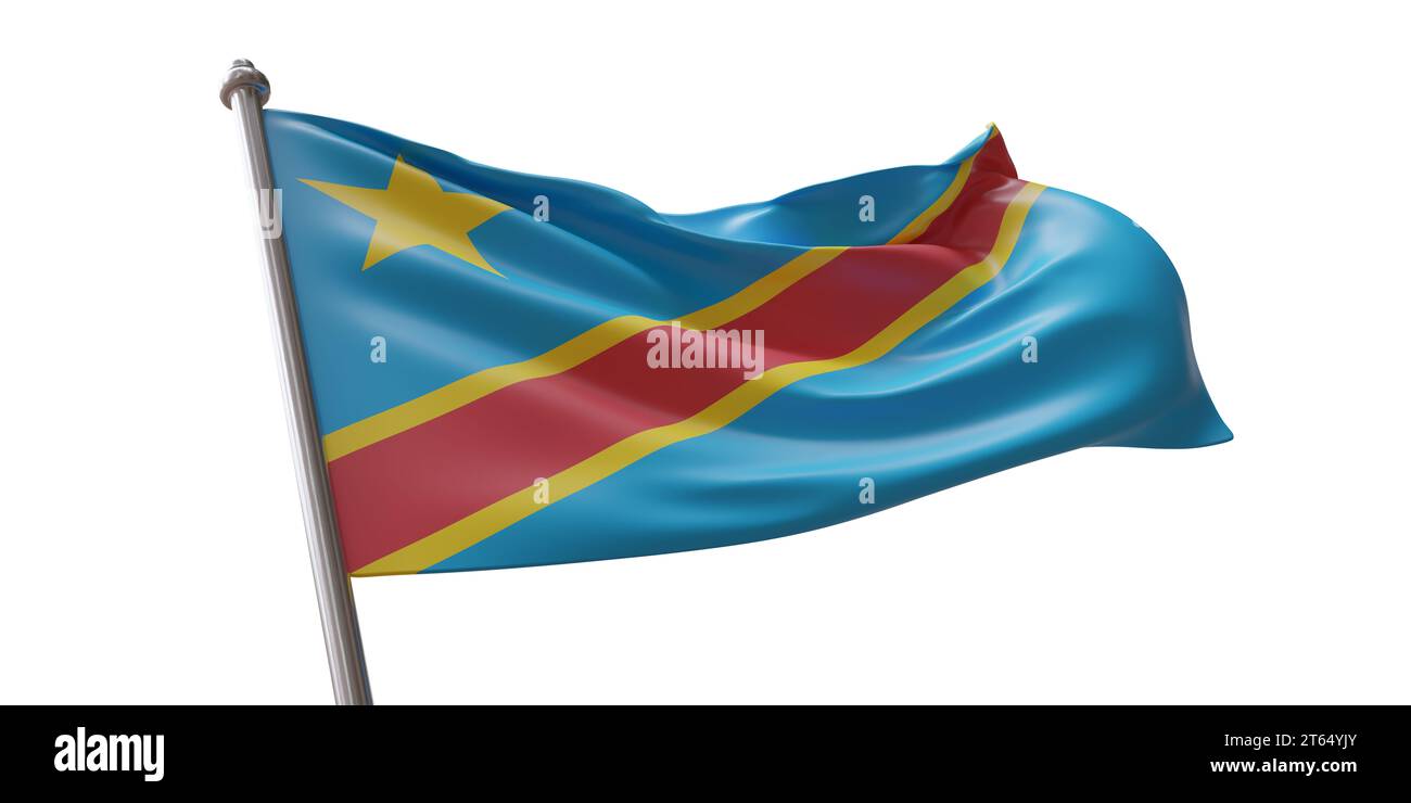 Republic of the Congo flag waving isolated on white transparent ...