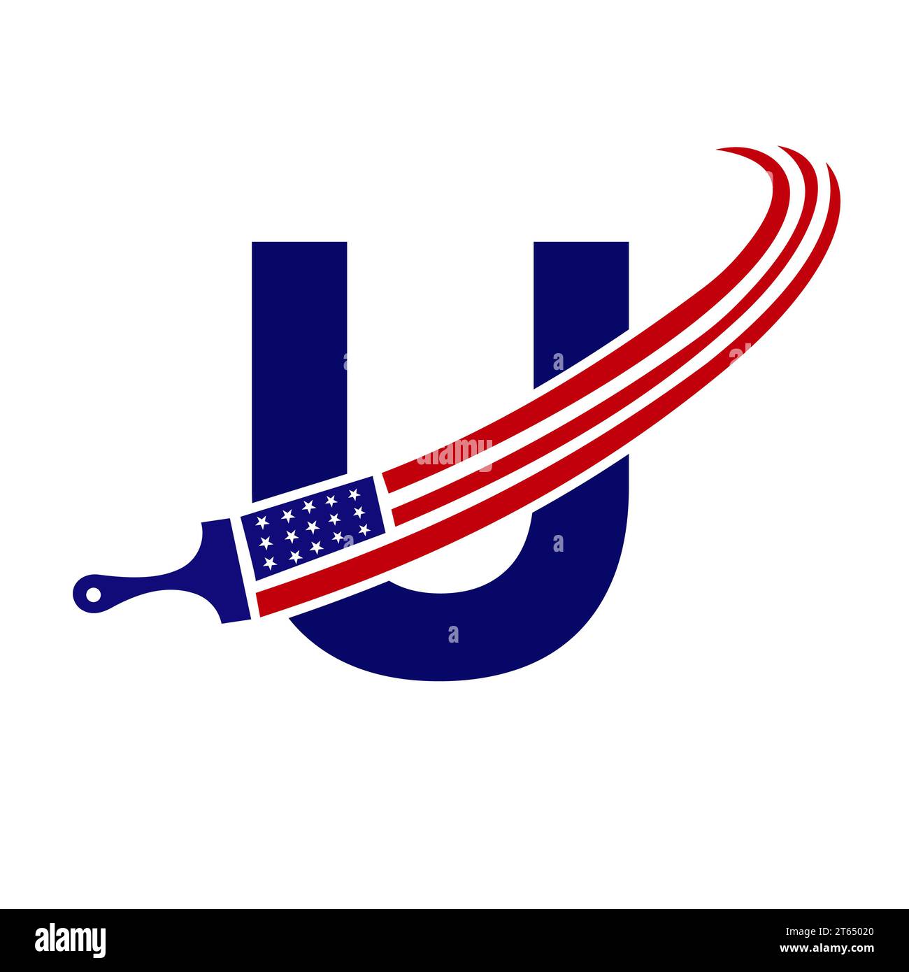 Letter U American Paint Logo Concept with Paint Brush Vector Template Stock Vector
