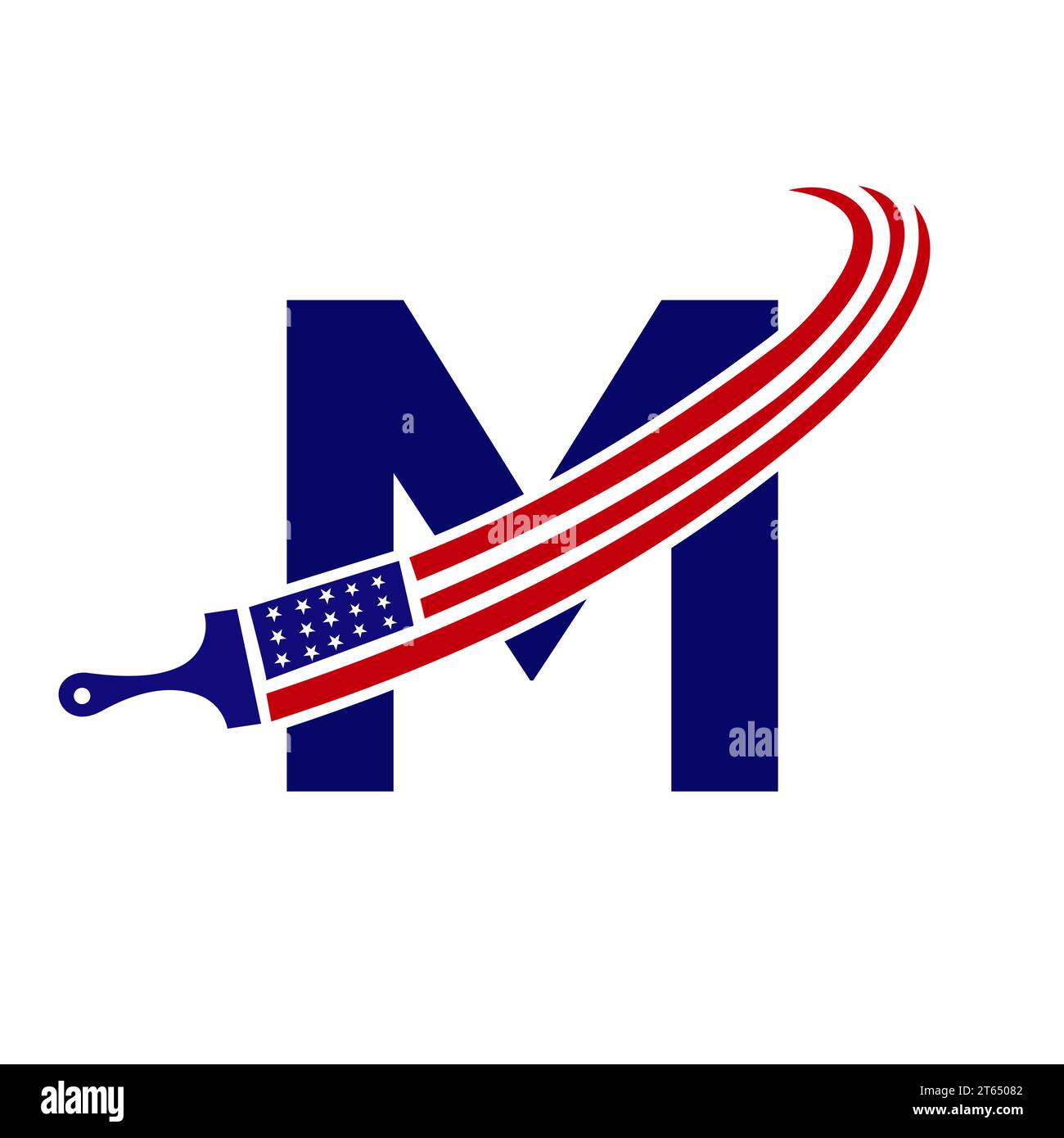 Letter M American Paint Logo Concept with Paint Brush Vector Template Stock Vector