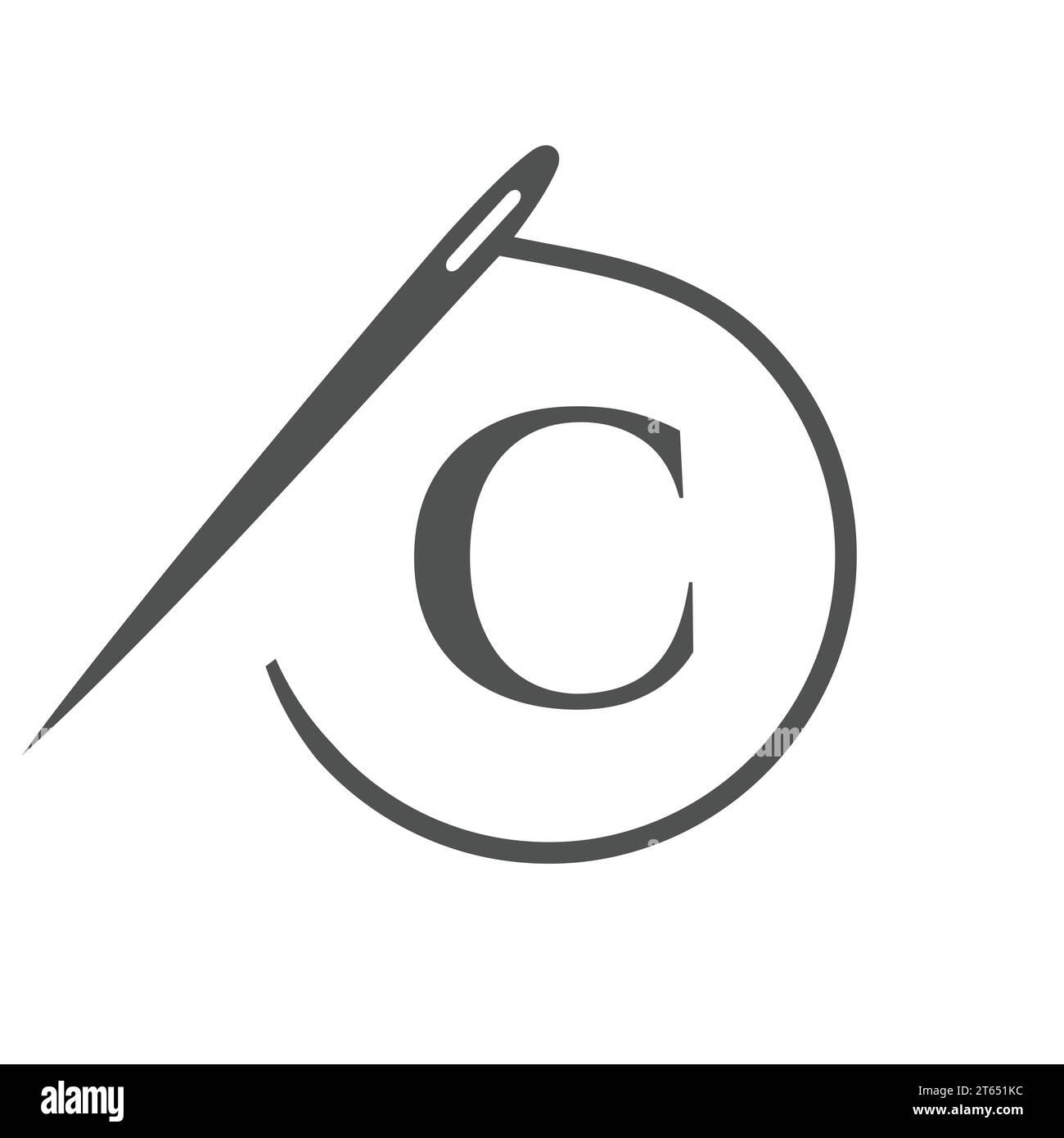 Letter C Tailor Logo, Needle and Thread Logotype for Garment, Embroider