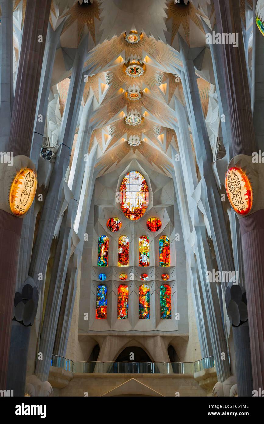Interior view of the Familia Sagrada by the architect Antonio Gaudi in ...