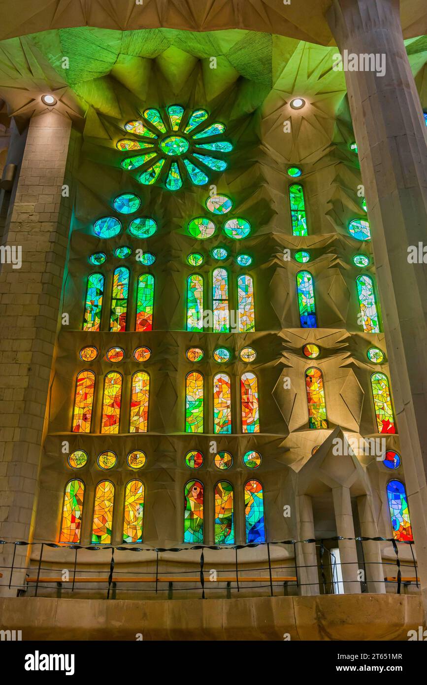 Interior view of the Familia Sagrada by the architect Antonio Gaudi in ...