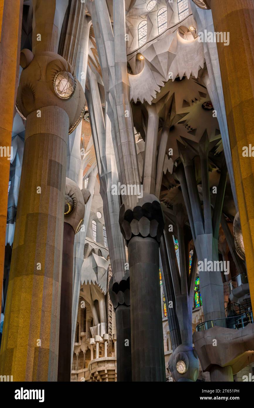 Interior view of the Familia Sagrada by the architect Antonio Gaudi in ...