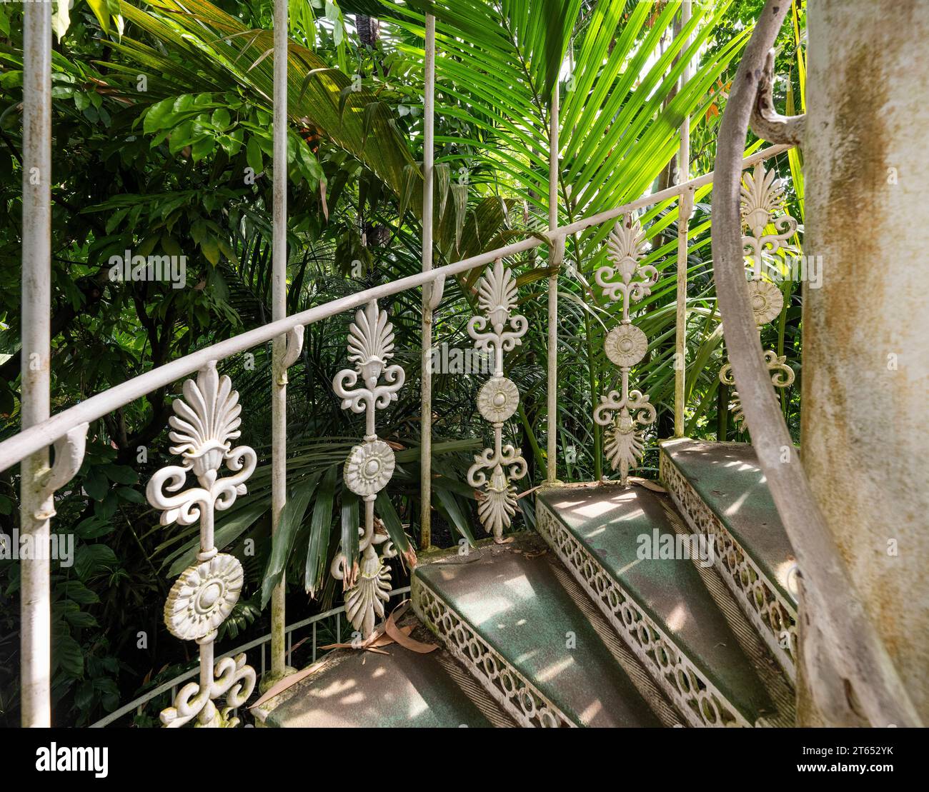 Cast-iron spiral staircase, Palm House, oldest Victorian greenhouse in the world, Royal Botanic Gardens, Kew, London, England, Great Britain Stock Photo