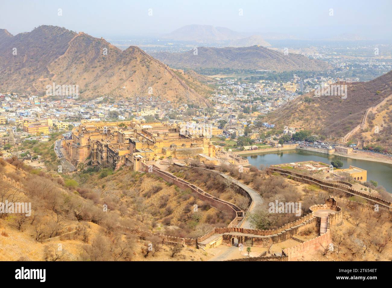 Festung von Amber, Amber Fort, Blick vom Fort Jaigarh Jaipur, Rajasthan, Indien Stock Photo
