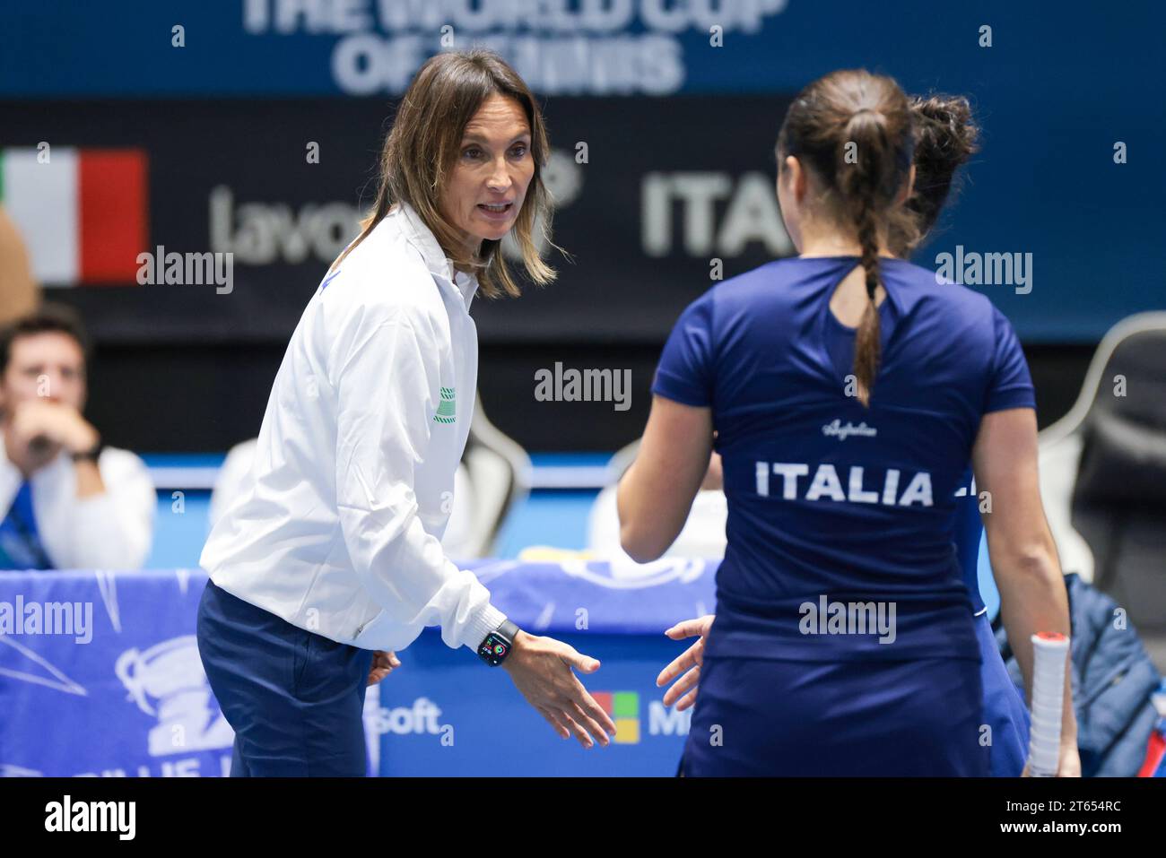 Seville, Spain. 8th Nov, 2023. SEVILLE, SPAIN - NOVEMBER 08: Tathiana Garbin of Italy gives instructions during the group D eliminatory between France and Italy of the Billie Jean King Cup at La Cartuja on November 08, 2023 in Seville, Spain. (Credit Image: © Jose Luis Contreras/DAX via ZUMA Press Wire) EDITORIAL USAGE ONLY! Not for Commercial USAGE! Stock Photo