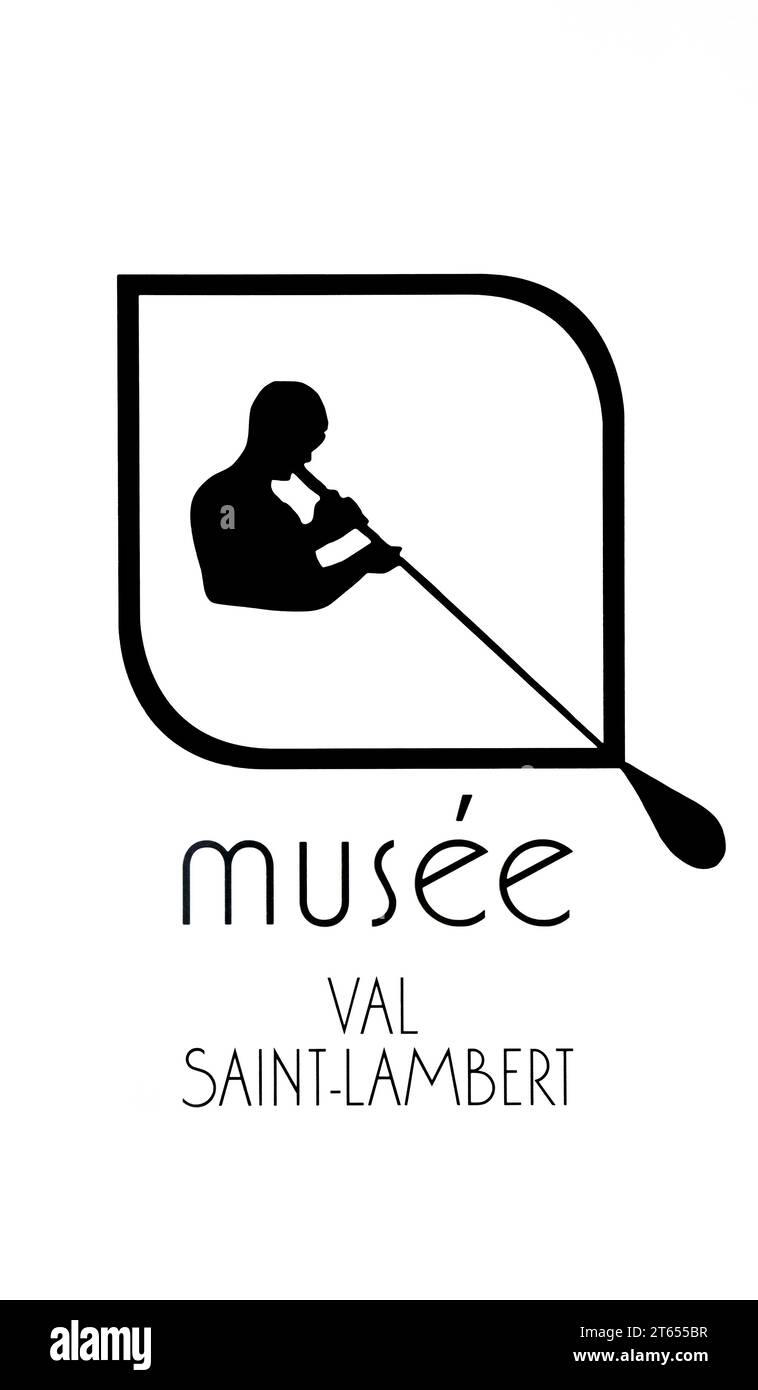Logo of the Musée du cristal et du Val Saint Lambert / Kristalmuseum Val-Saint-Lambert in the city Seraing, province of Liège, Wallonia, Belgium Stock Photo