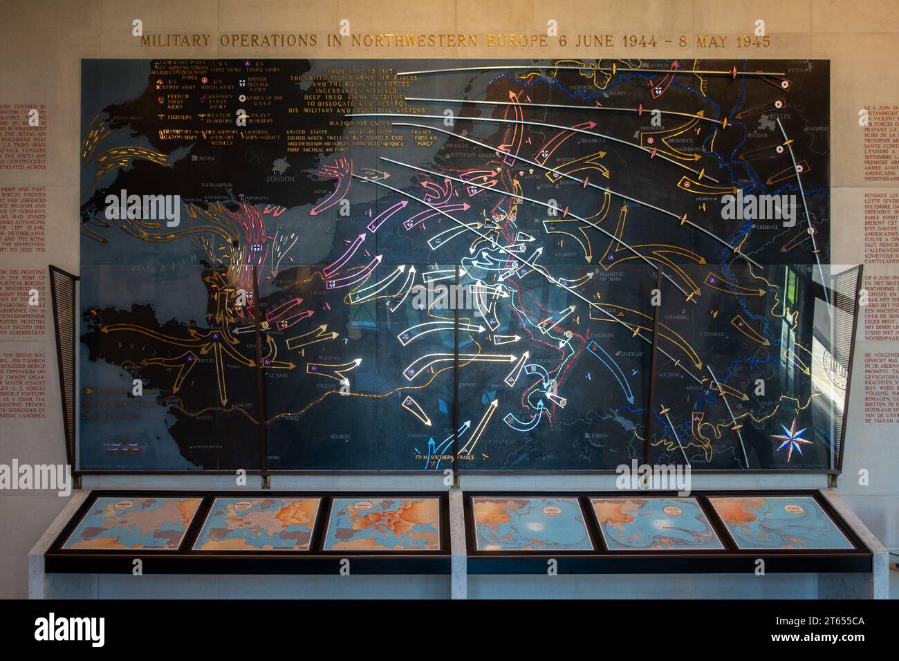 WW2 operations map at the Henri-Chapelle American Cemetery and Memorial, Second World War military cemetery, Liège, Belgian Ardennes, Belgium Stock Photo
