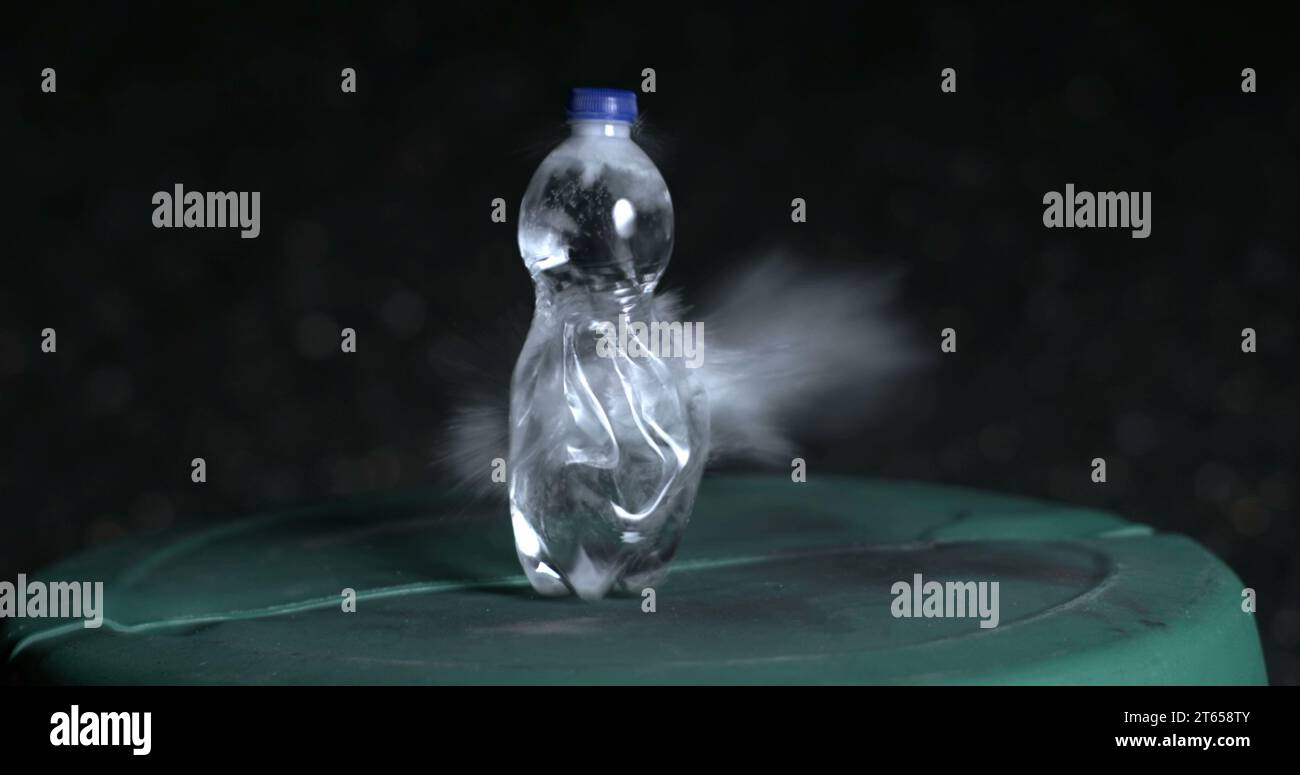 Exploding of plastic bottle of water in super slowmotion 800 fps, captured in highspeed