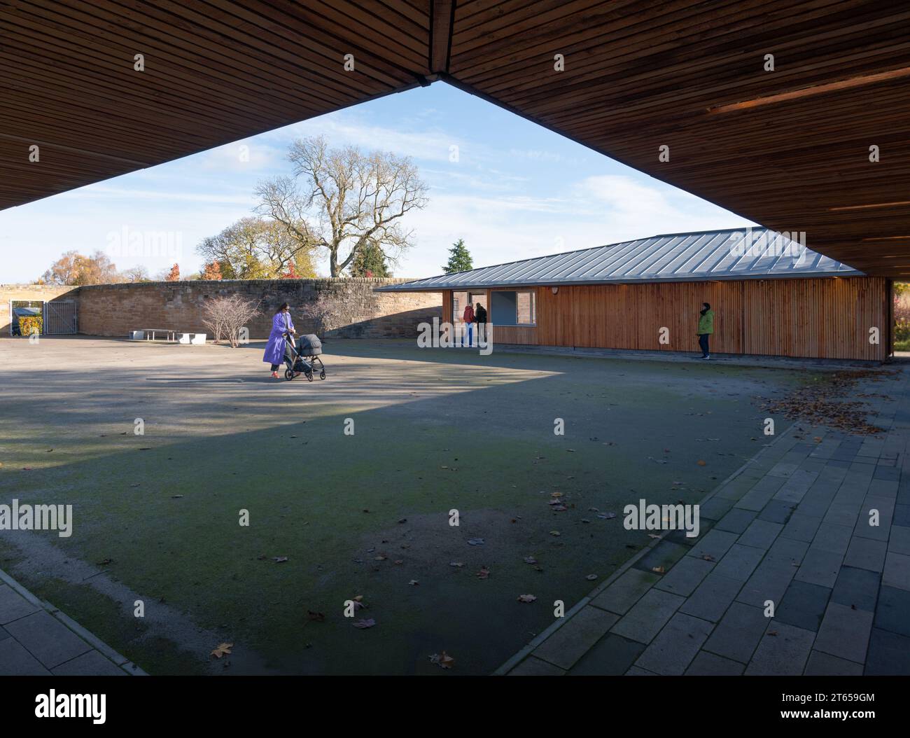 Edinburgh, Scotland, UK - Saughton Park visitor facilities by Sutherland Hussey Harris, in autumn Stock Photo