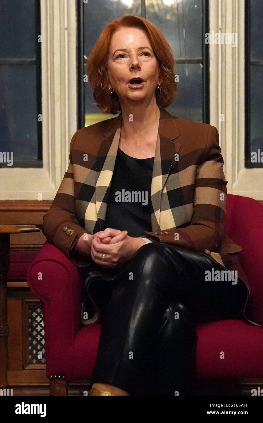 Former prime minister of Australia Julia Gillard delivering the Lord Speaker's Lecture to an audience of MPs and peers at Houses of Parliament, central London. Picture date: Wednesday November 8, 2023. Stock Photo