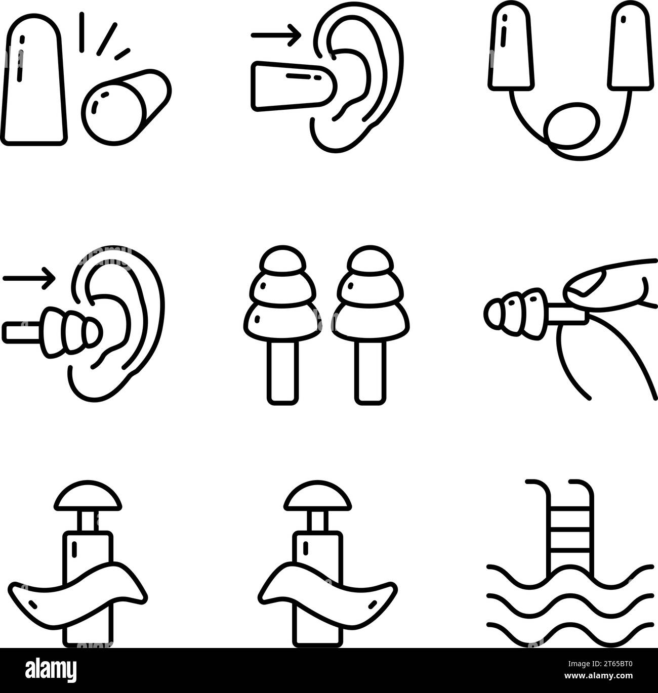 Earplugs icons set outline vector. Anti-noise device. Earplugs protection. Vector Simple Illustration. Stock Vector