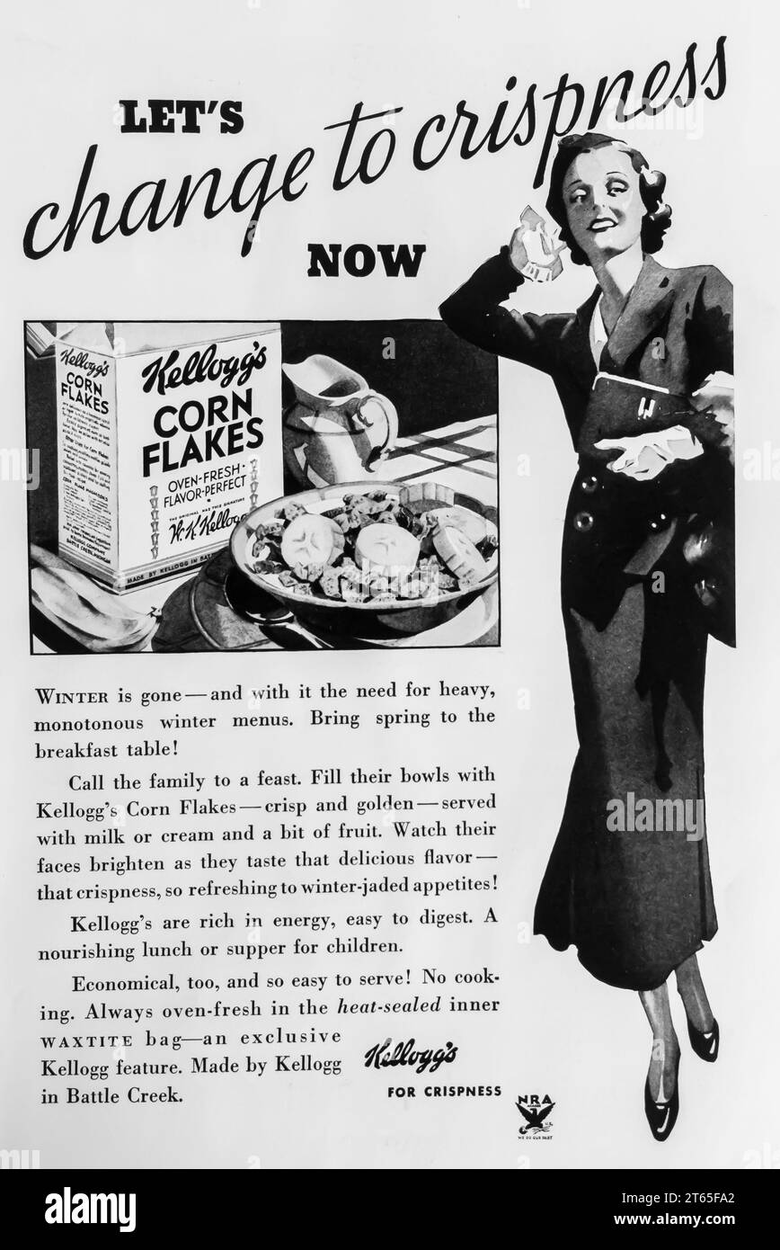 1934 Kellogg's Corn Flakes ad Stock Photo