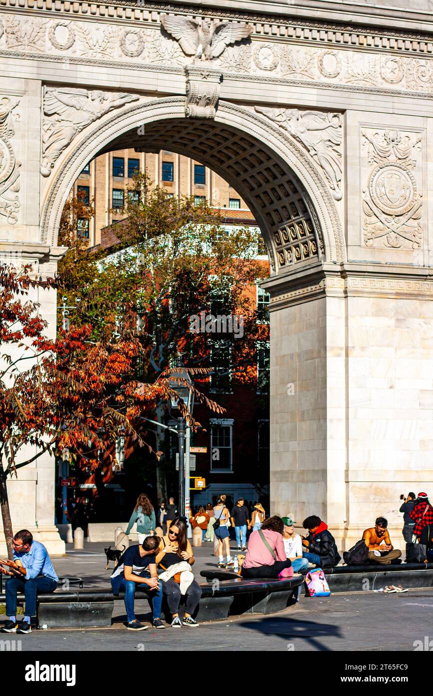 People by the Washington Square Park Arch, Manhattan, New York City Stock Photo