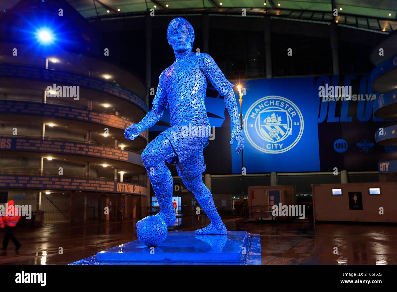 David Silva statue outside the Etihad Stadium ahead of the UEFA