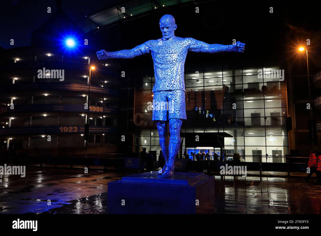 Vincent Company statue outside the Etihad Stadium ahead of the UEFA Champions League match