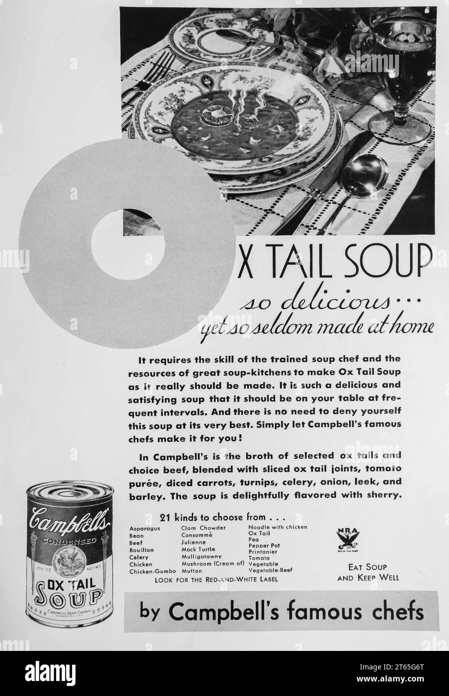 1934 Campbells' ox tail soup ad. Stock Photo