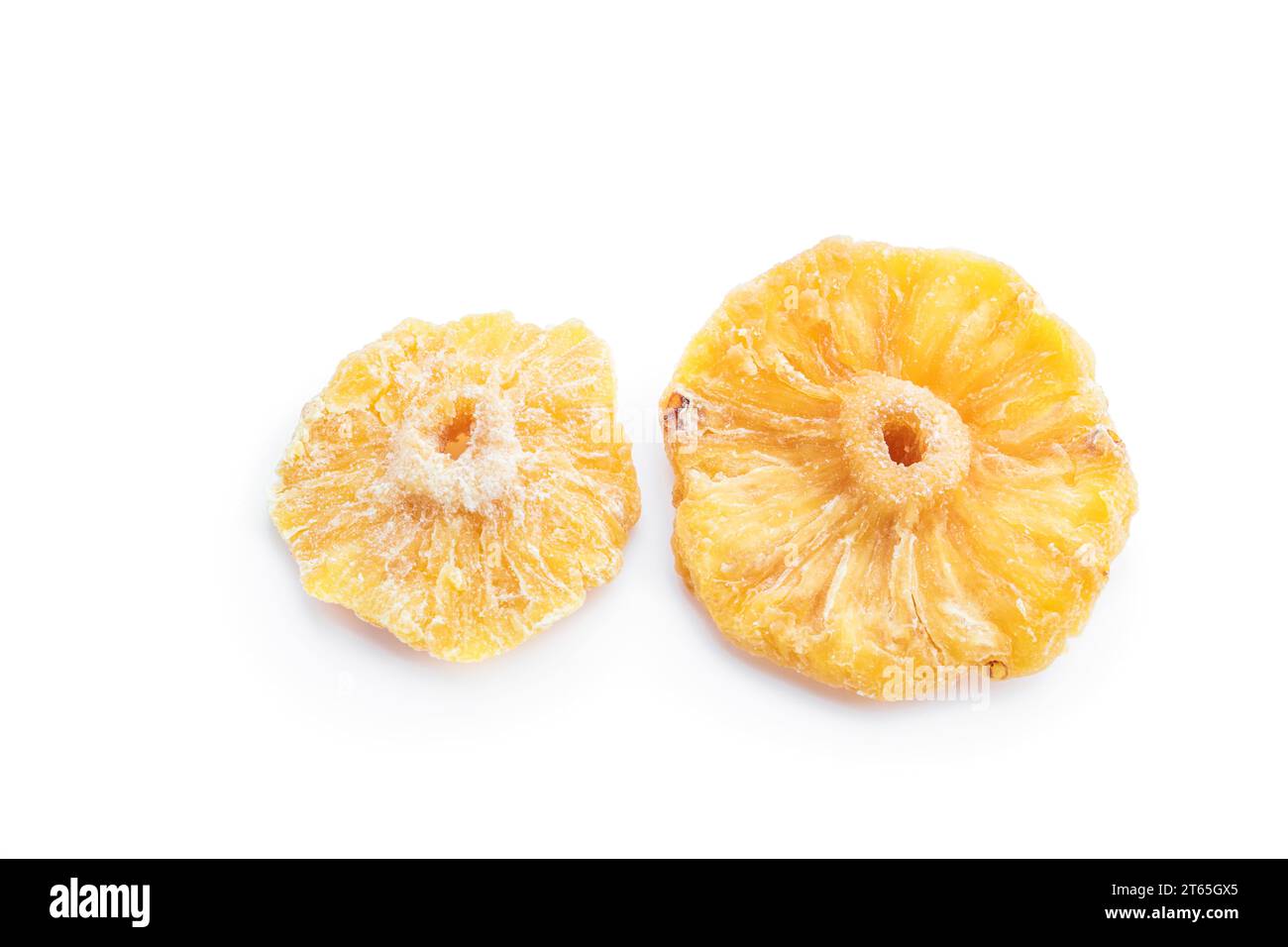 Dried  pineapple slices isolated on white background Stock Photo