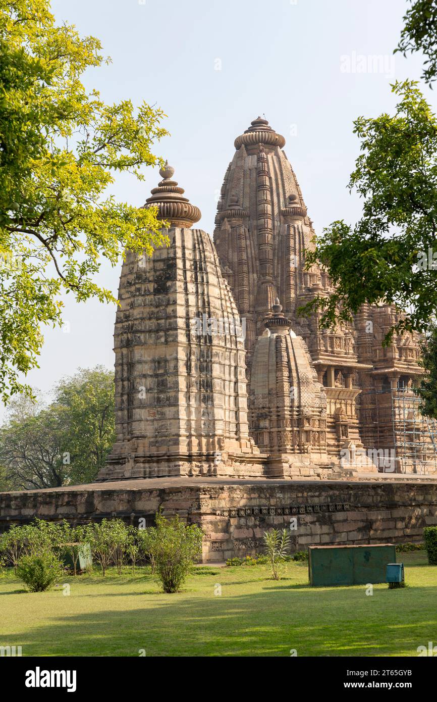 Tempelbezirk von Khajuraho, Khajuraho, Madhya Pradesh, Indien Stock Photo