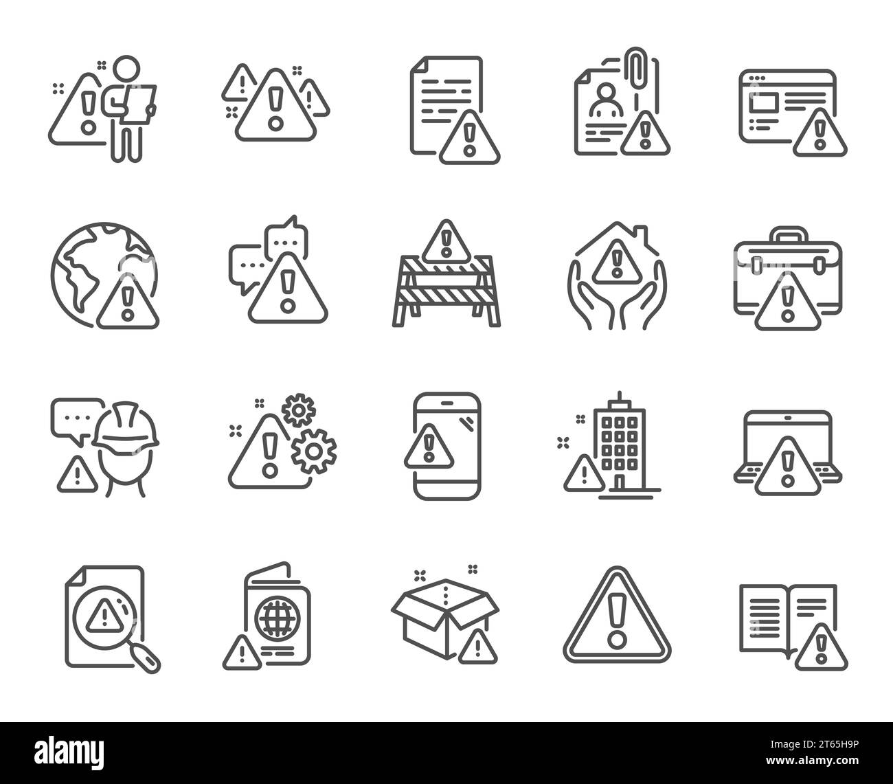 Warnings line icons. Caution sign, Exclamation mark, Risk attention