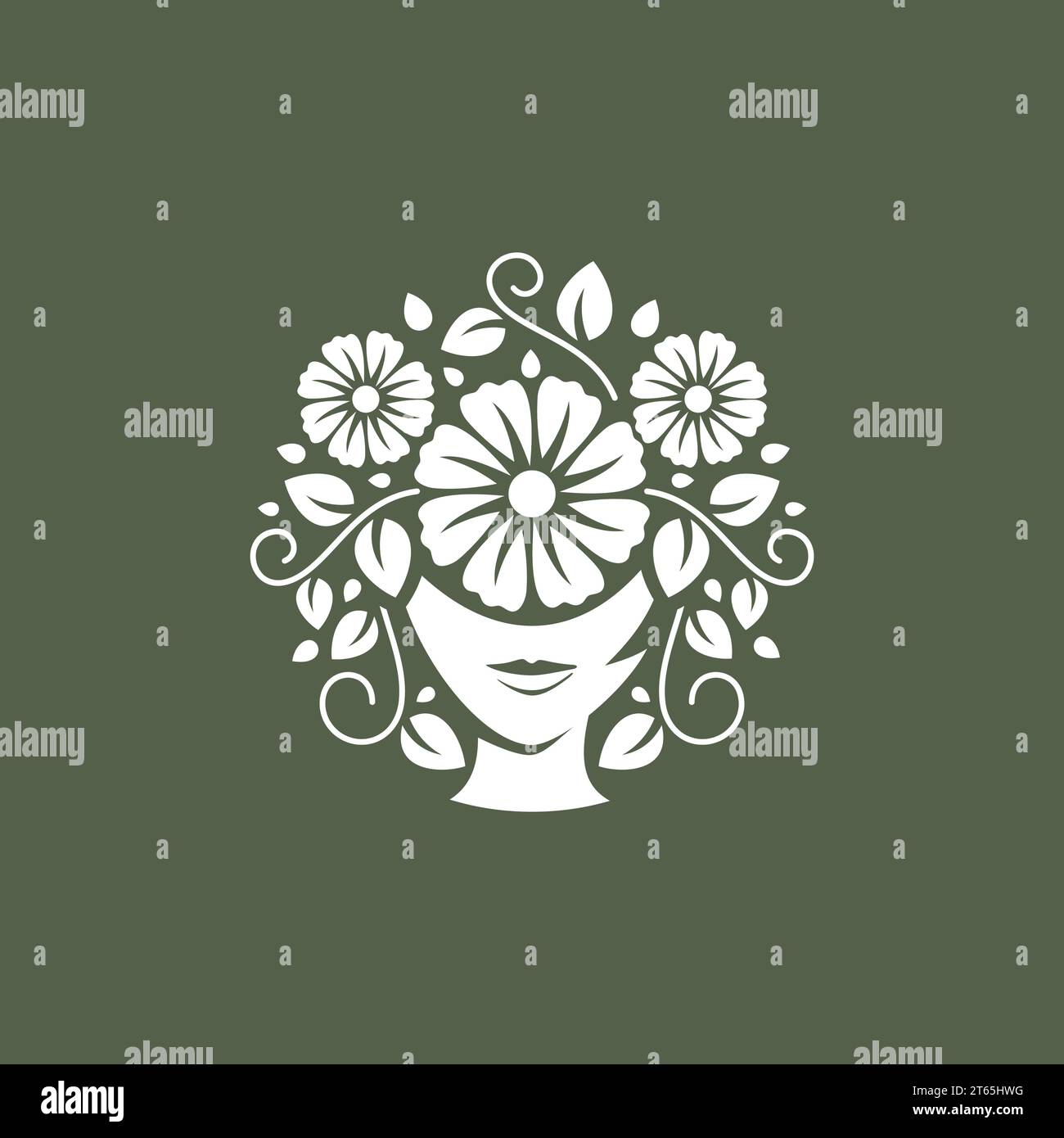 Face women silhouette botanical ornament logo design template. Vector illustration Stock Vector