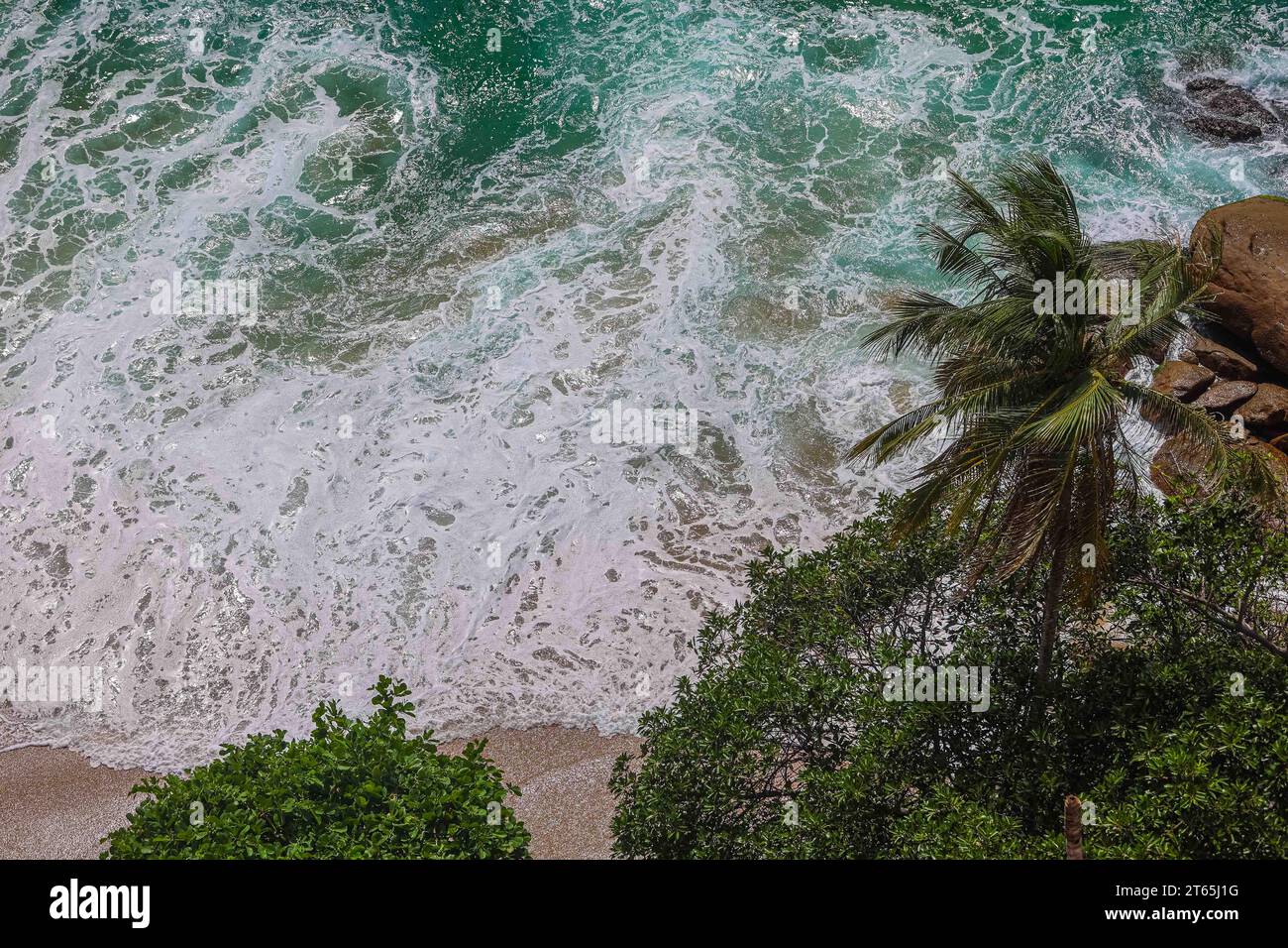 Aerial view of the beach, hotels and tourist area, hours before the ...