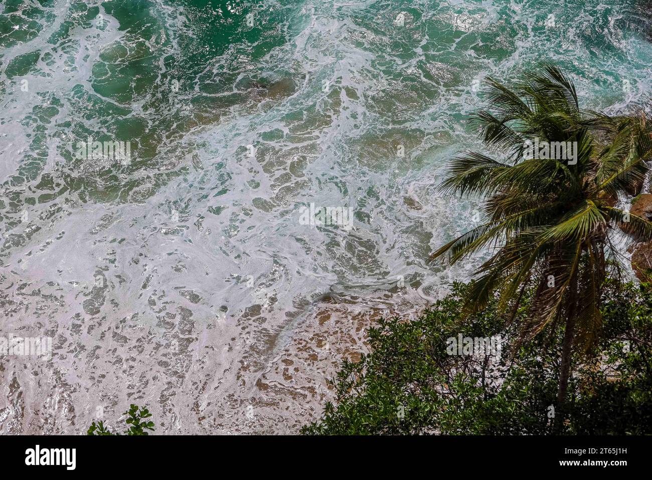 Aerial view of the beach, hotels and tourist area, hours before the ...