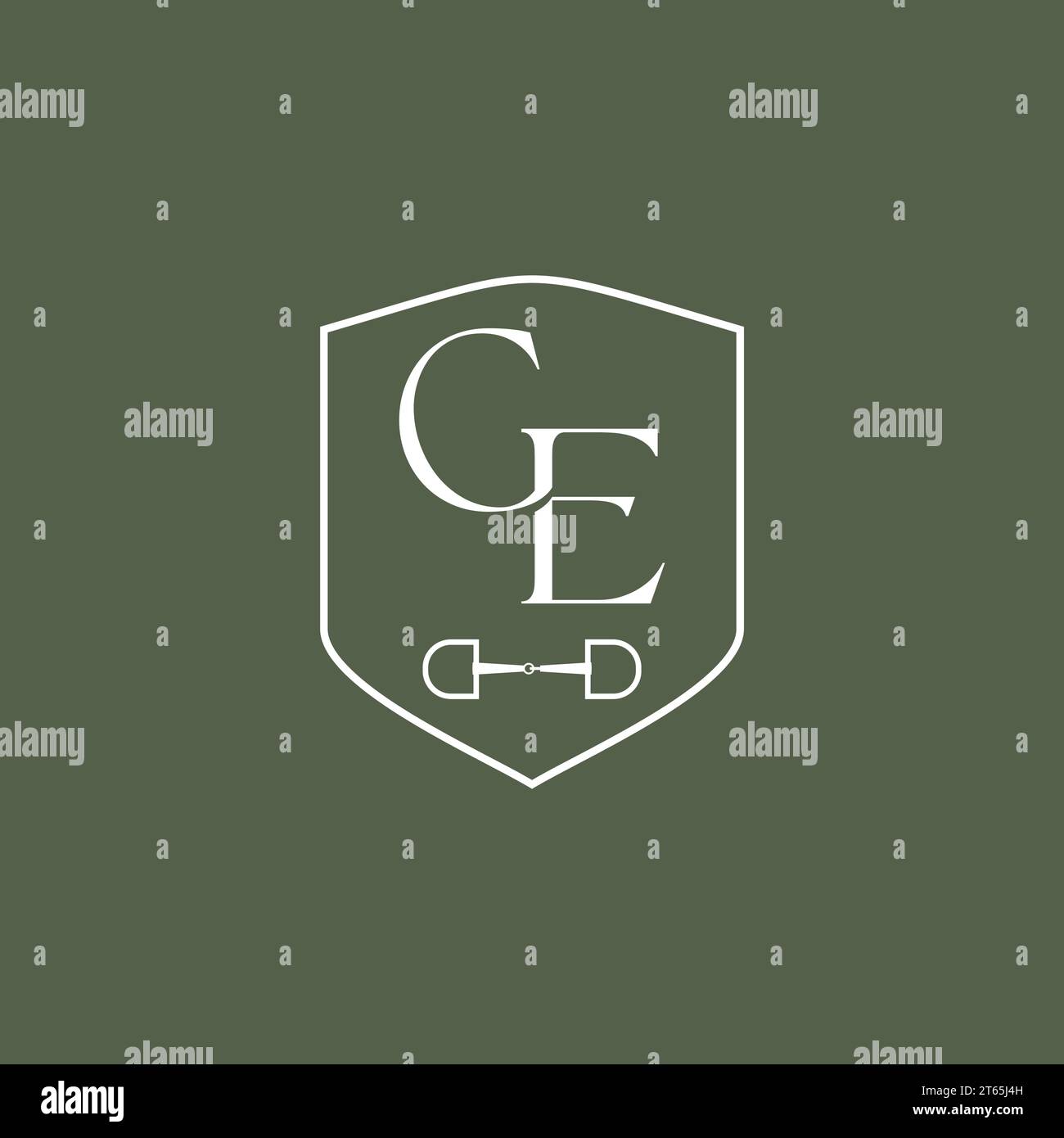 Letter GE with shield and bit horse logo design template. Vector
