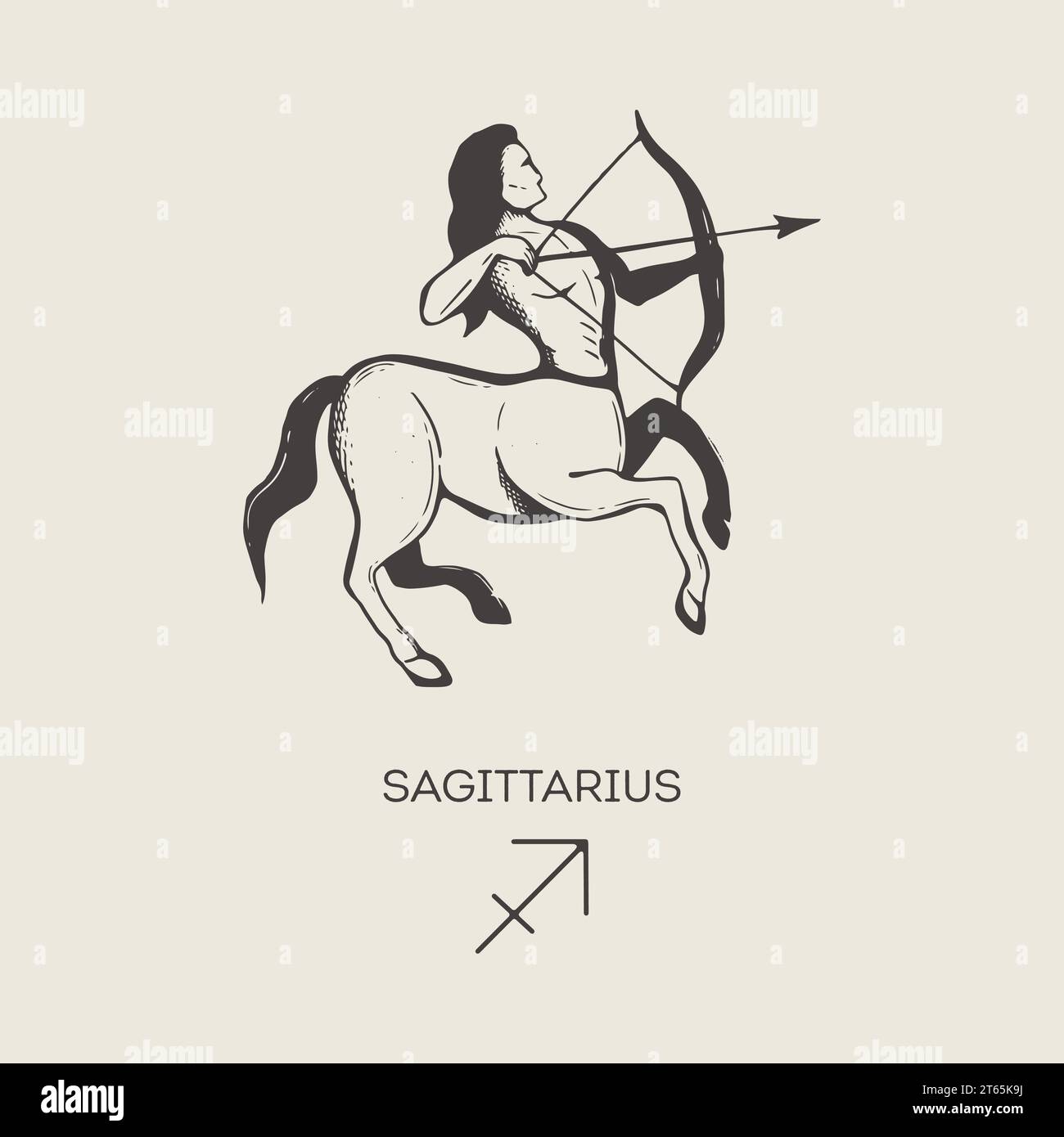 Sagittarius zodiac symbol, hand drawn  Stock Vector