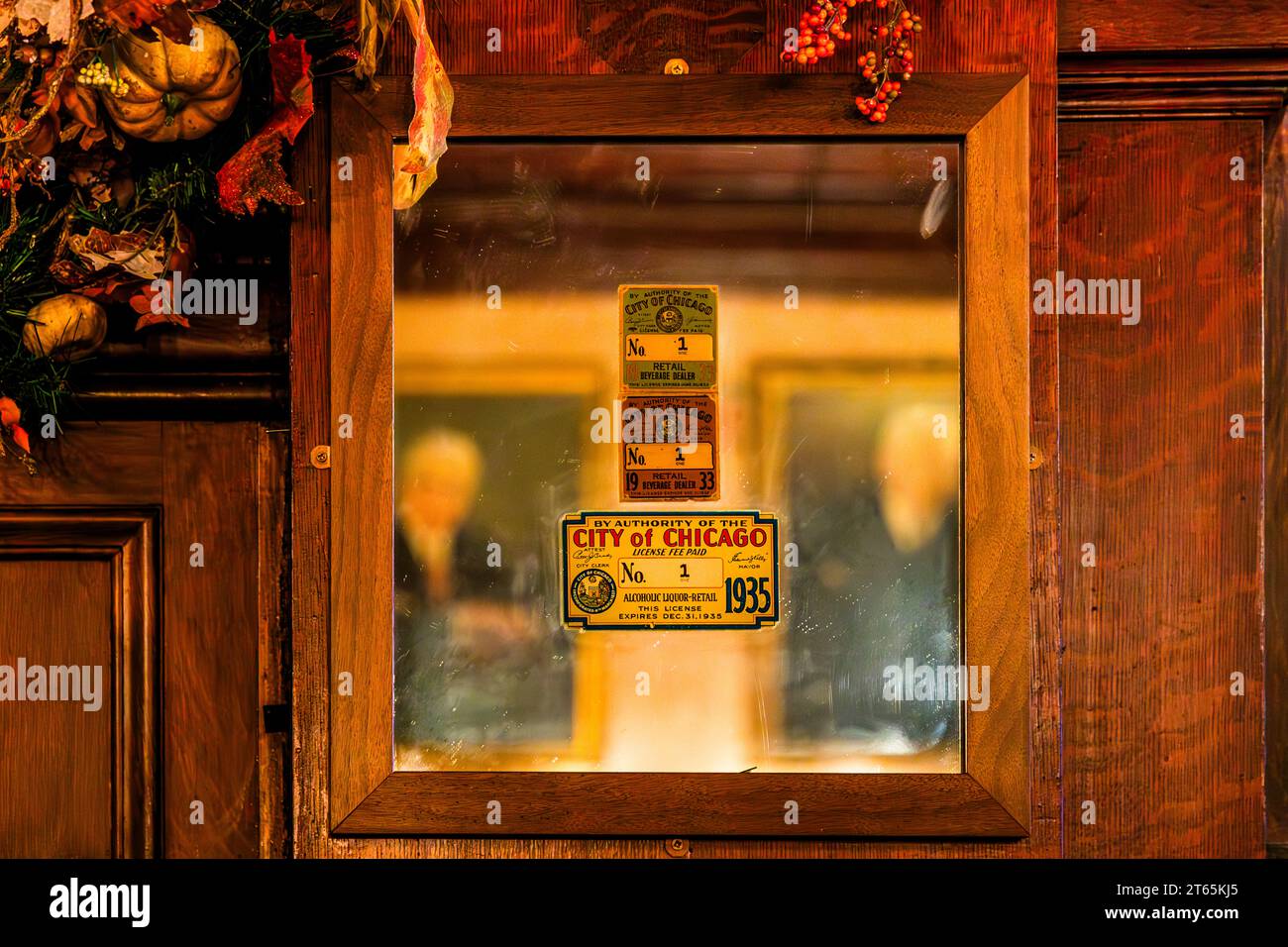 License number 1 from 1935, City of Chicago. After Prohibition, the Berghoff Restaurant was granted its first liquor license with the Adams Brewery at 17 West Adams Street with the Adams Brewery. The German Berghoff Restaurant in Chicago, United States Stock Photo