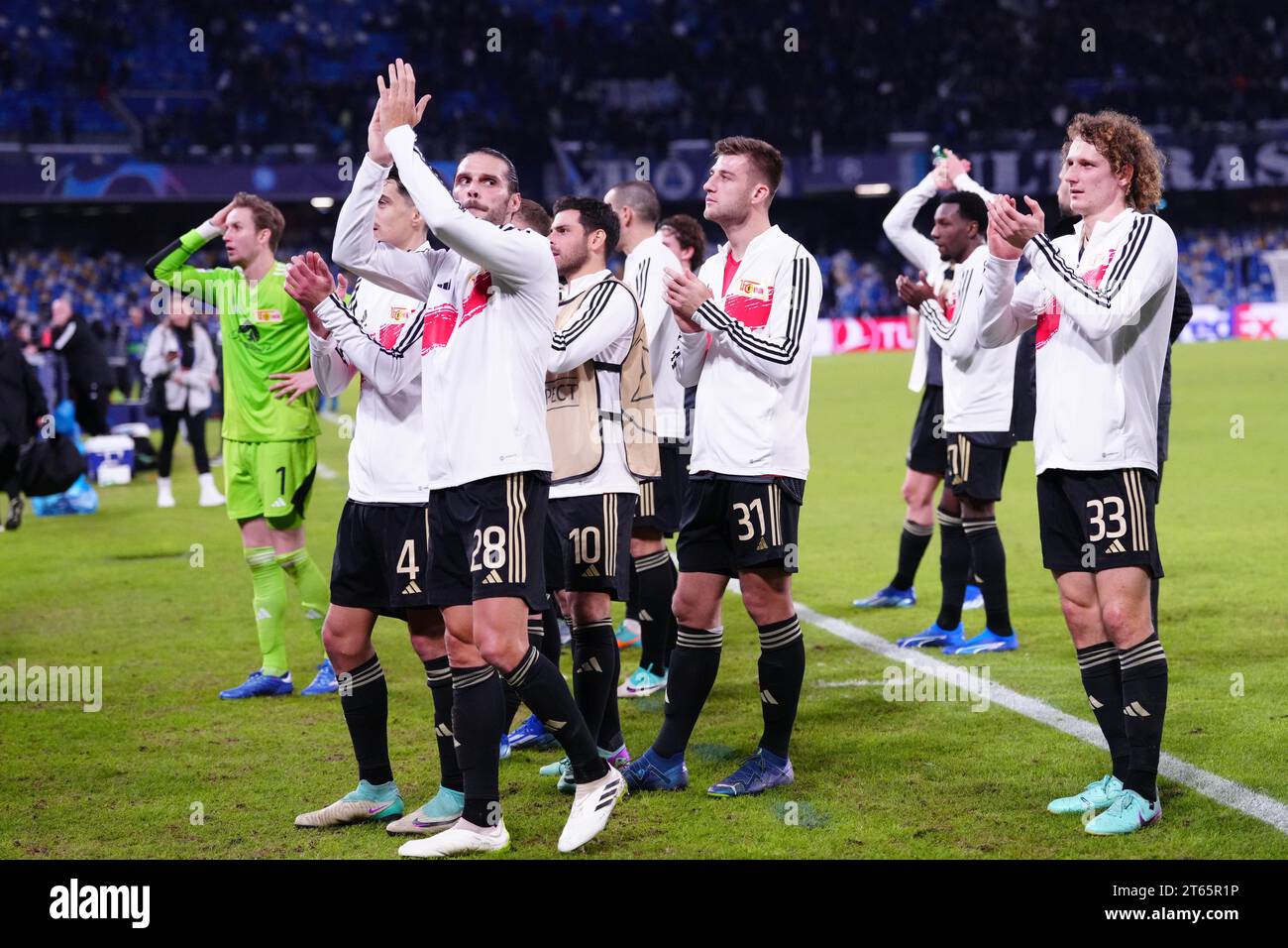 Naples, Italy. 08th Nov, 2023. Naples, Italy, November 8th 2023: Players of Union Berlin celebrate at the end of the Champions League match between SSC Napoli and Union Berlin at Stadio Diego Armando Maradona on November 8, 2023 in Naples, Italy (Foto Mosca/SPP) Credit: SPP Sport Press Photo. /Alamy Live News Stock Photo
