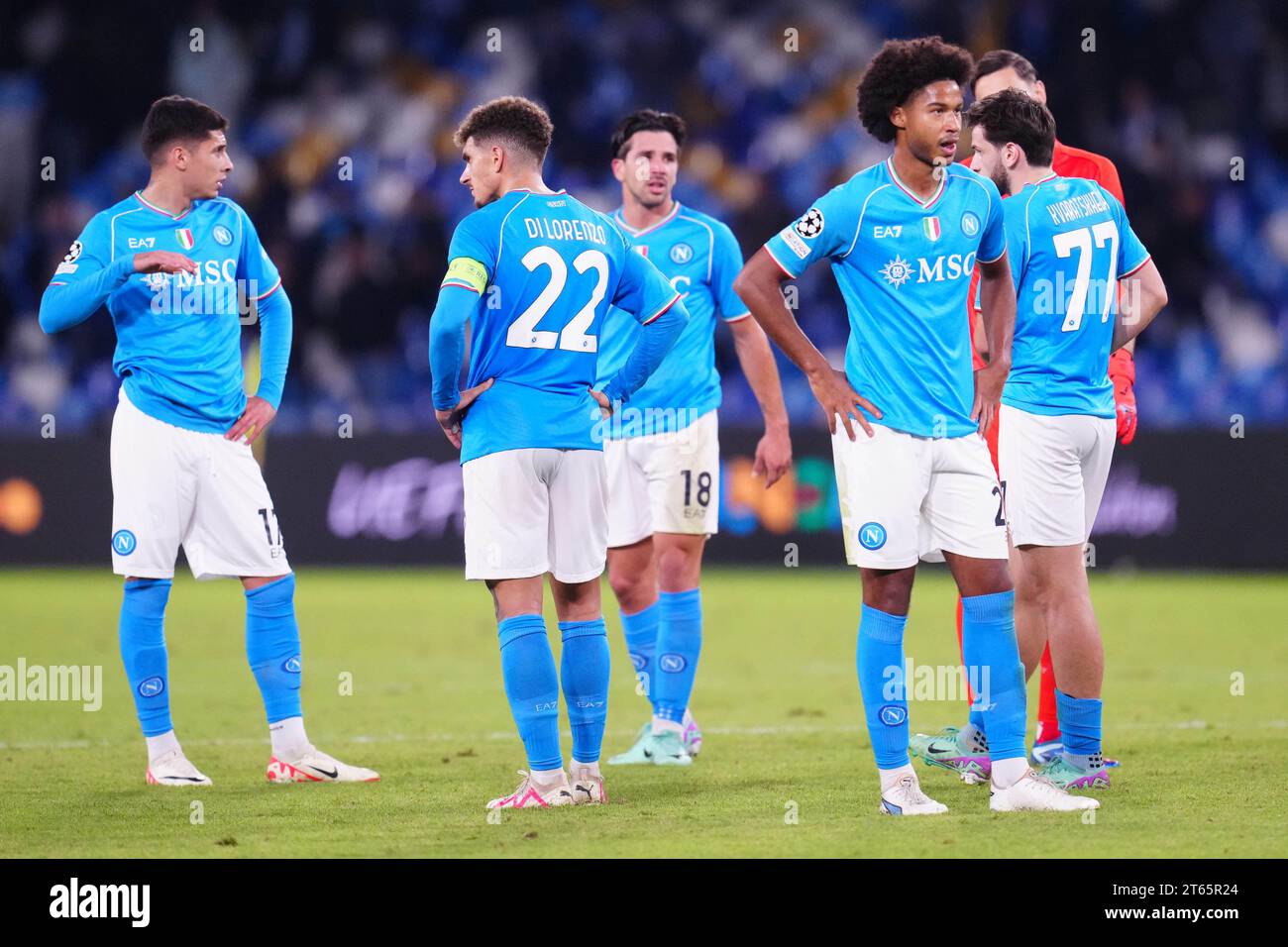Naples, Italy. 08th Nov, 2023. Naples, Italy, November 8th 2023: Players of SSC Napoli delusion at the end of the Champions League match between SSC Napoli and Union Berlin at Stadio Diego Armando Maradona on November 8, 2023 in Naples, Italy (Foto Mosca/SPP) Credit: SPP Sport Press Photo. /Alamy Live News Stock Photo