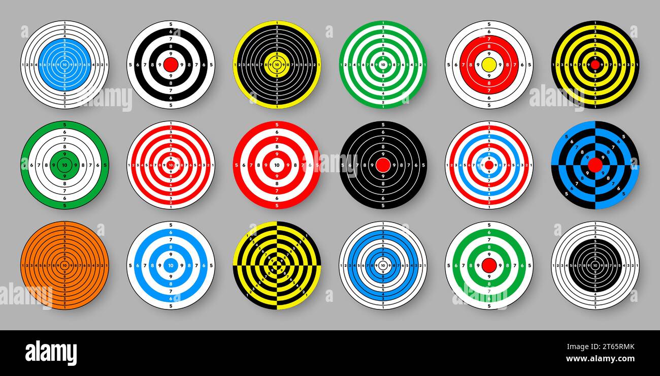 Shooting range paper targets. Round target with divisions, marks and numbers. Archery, gun