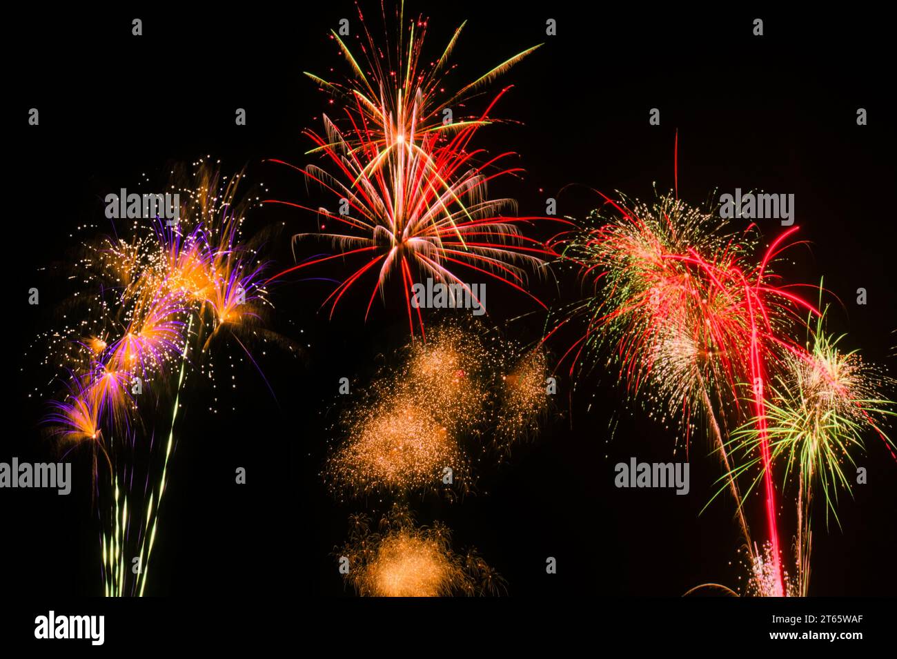A long exposure image of a fireworks display on Guy Fawkes night in the