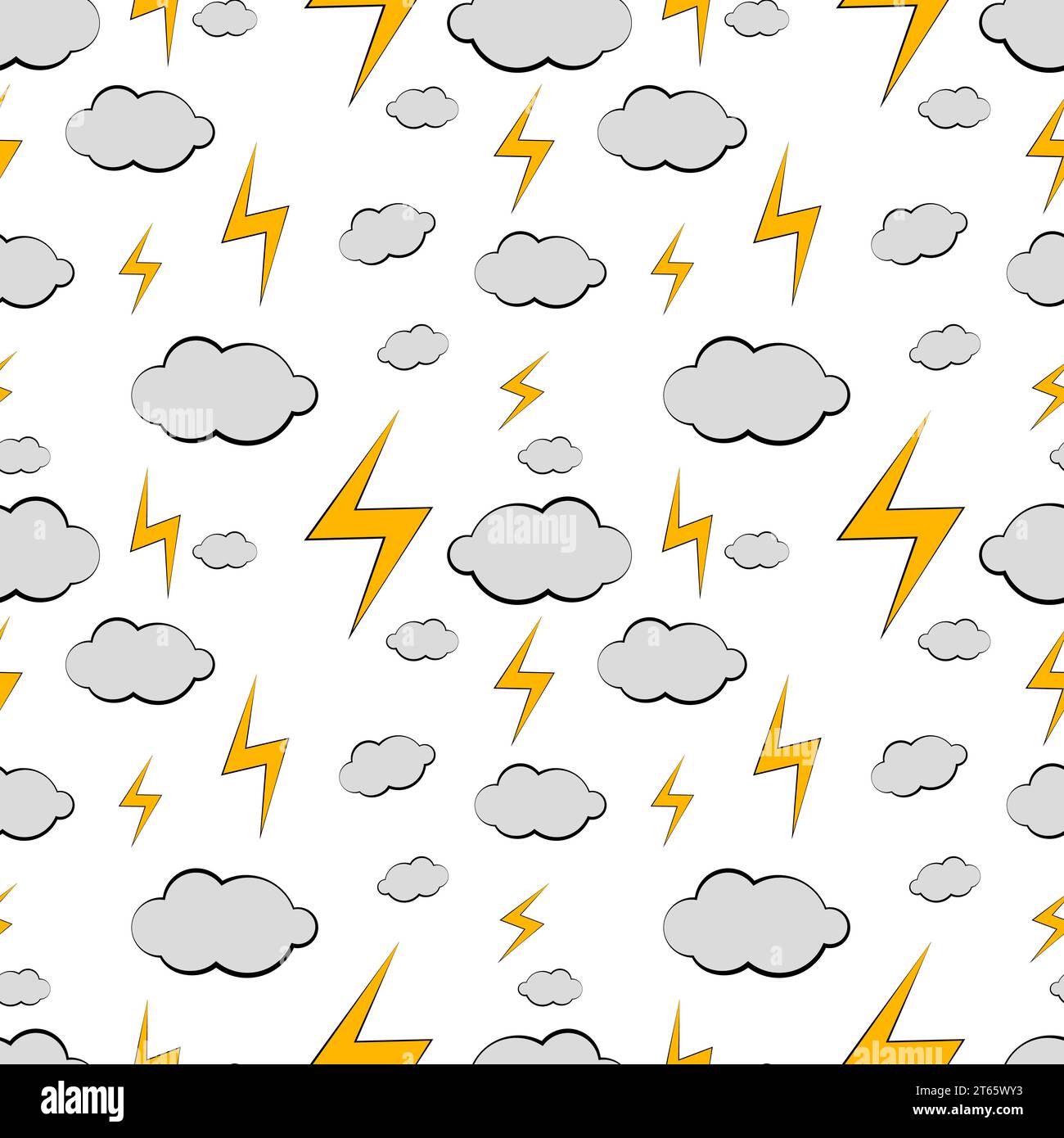 Seamless texture with clouds and lightning on white background Stock ...