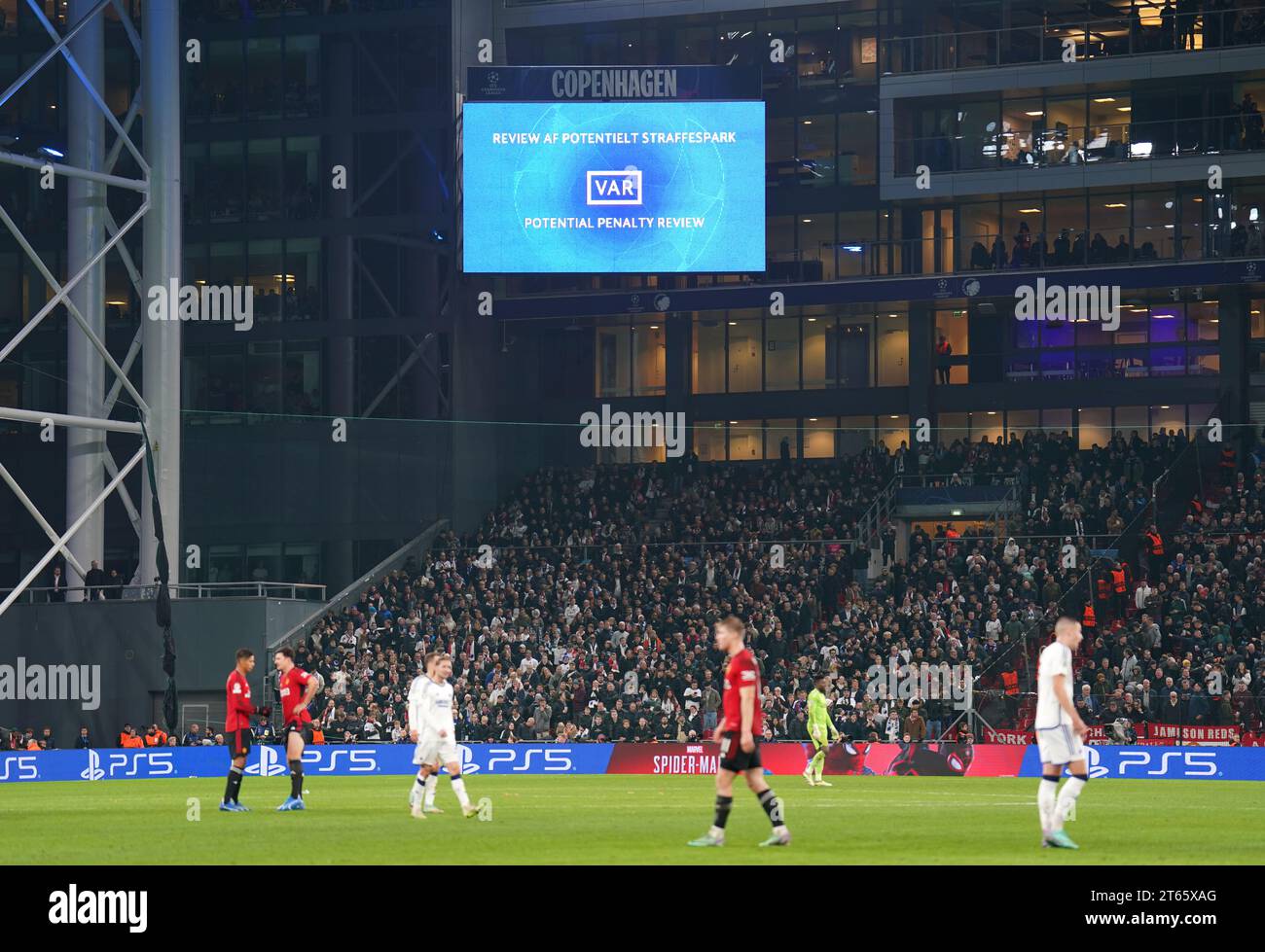 A view of the big screen before Manchester United are awarded a penalty ...
